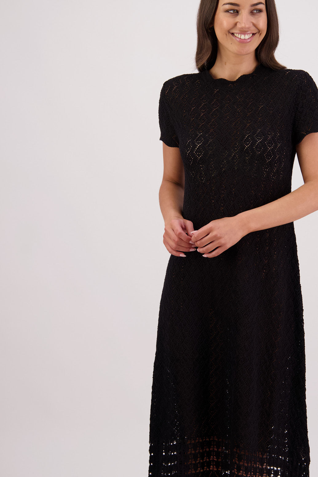 Closeup front view Briarwood Tennyson Knit Dress in Black.