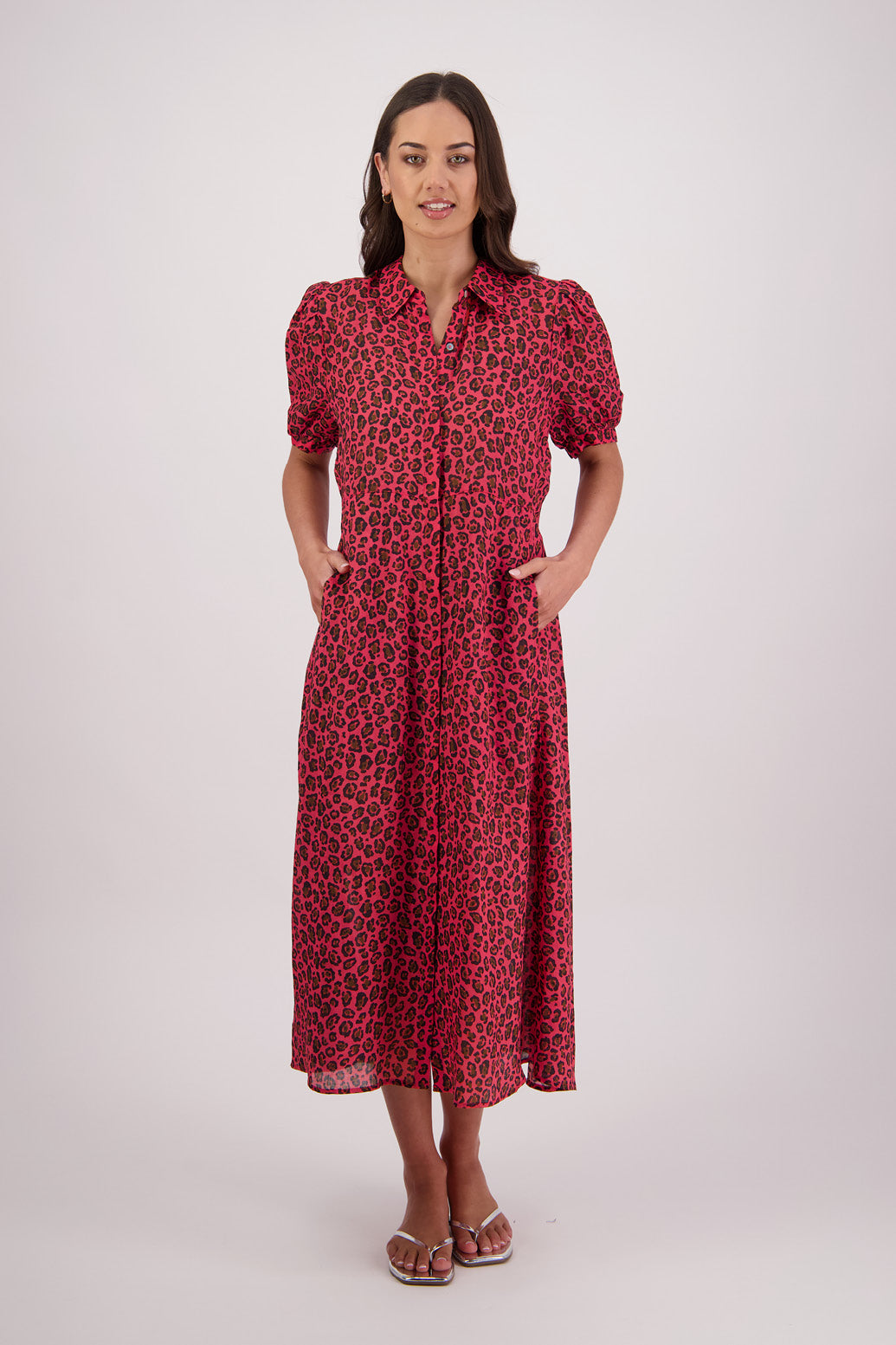 Briarwood Thelma Shirt Dress in Animal print, 100% Ramie.