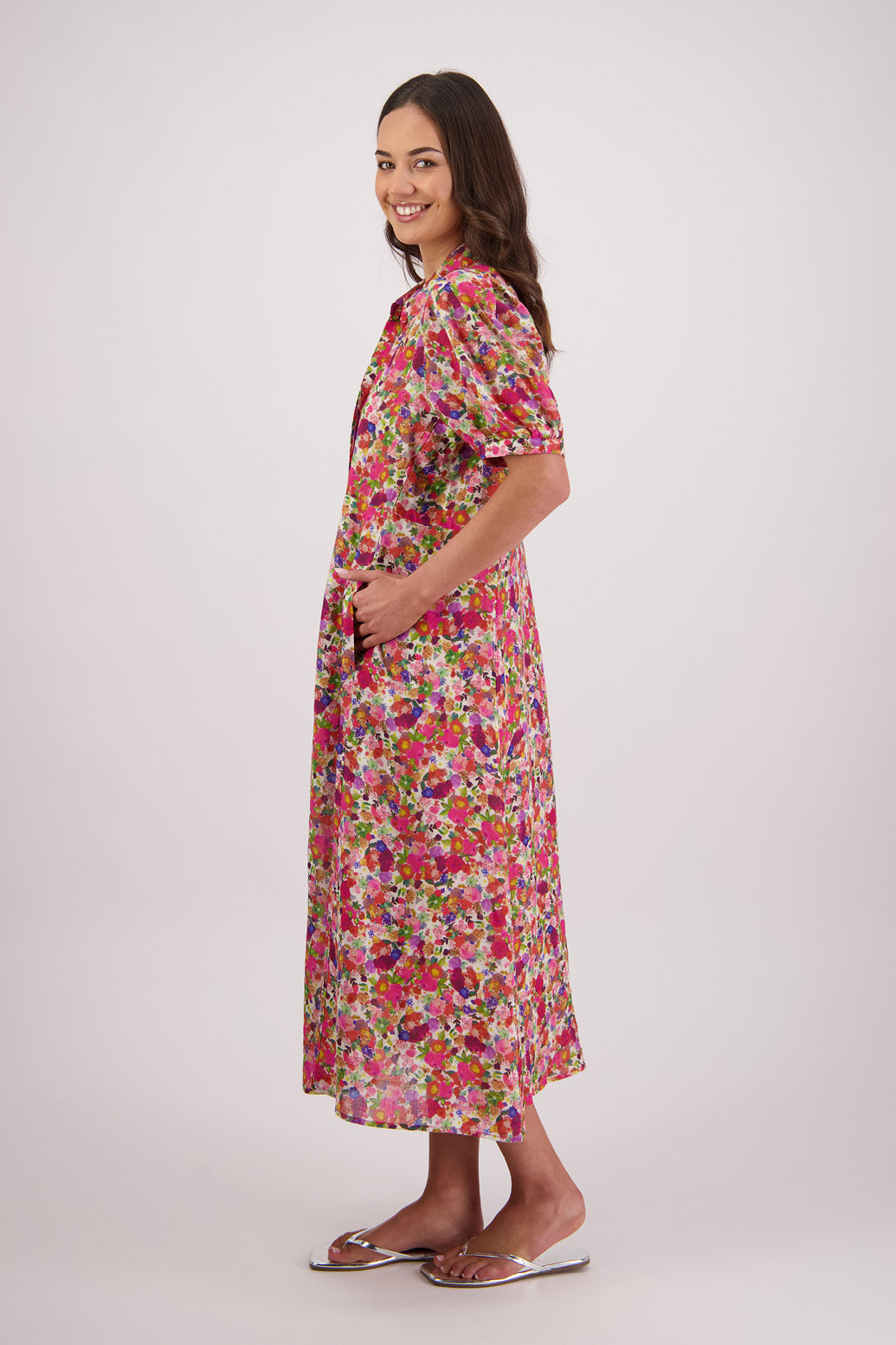 Thelma Bright Floral Ramie Shirt Dress
