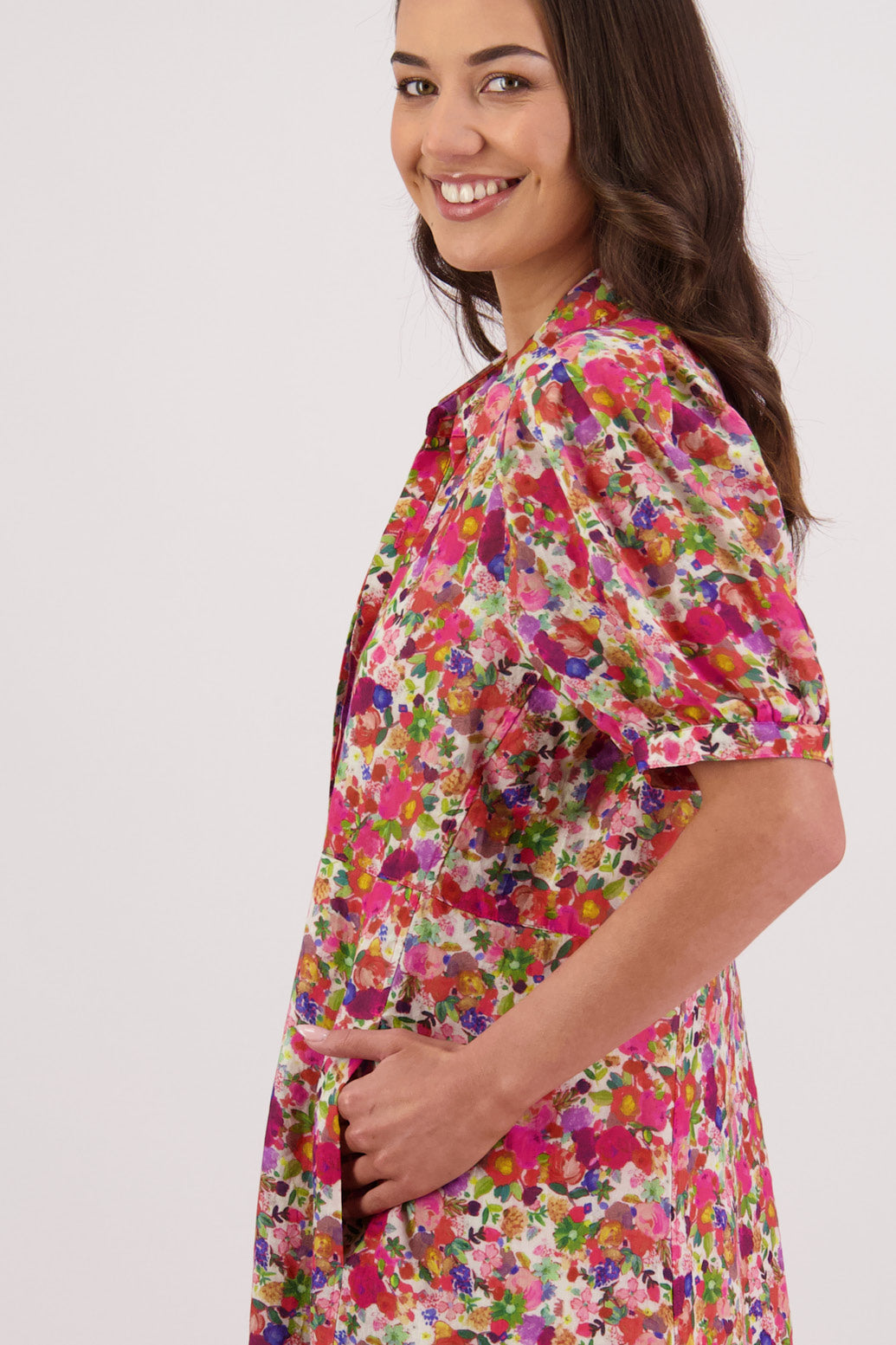 Thelma Bright Floral Ramie Shirt Dress