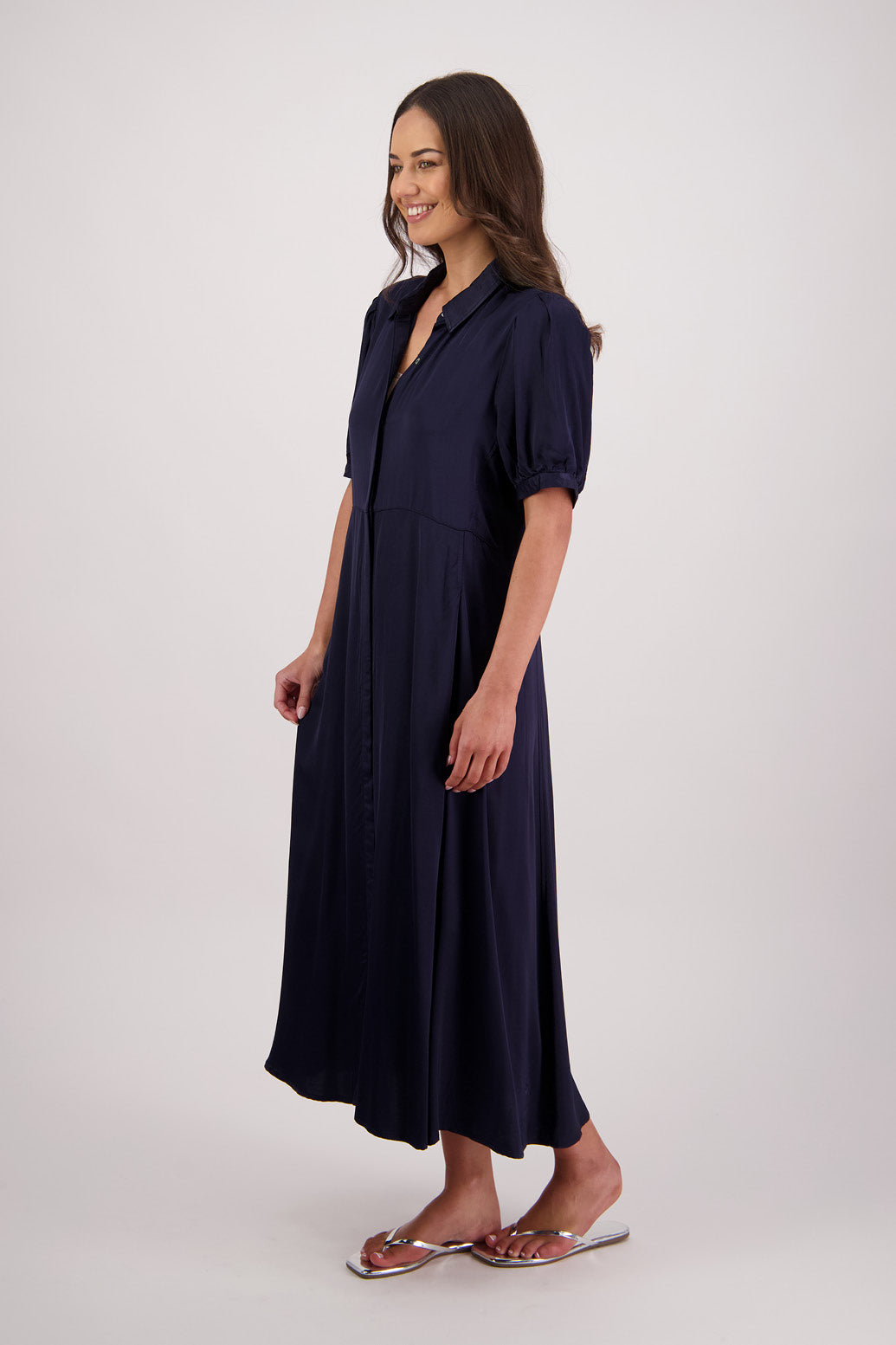 Side view Briarwood Thelma Shirt Dress in Ink.