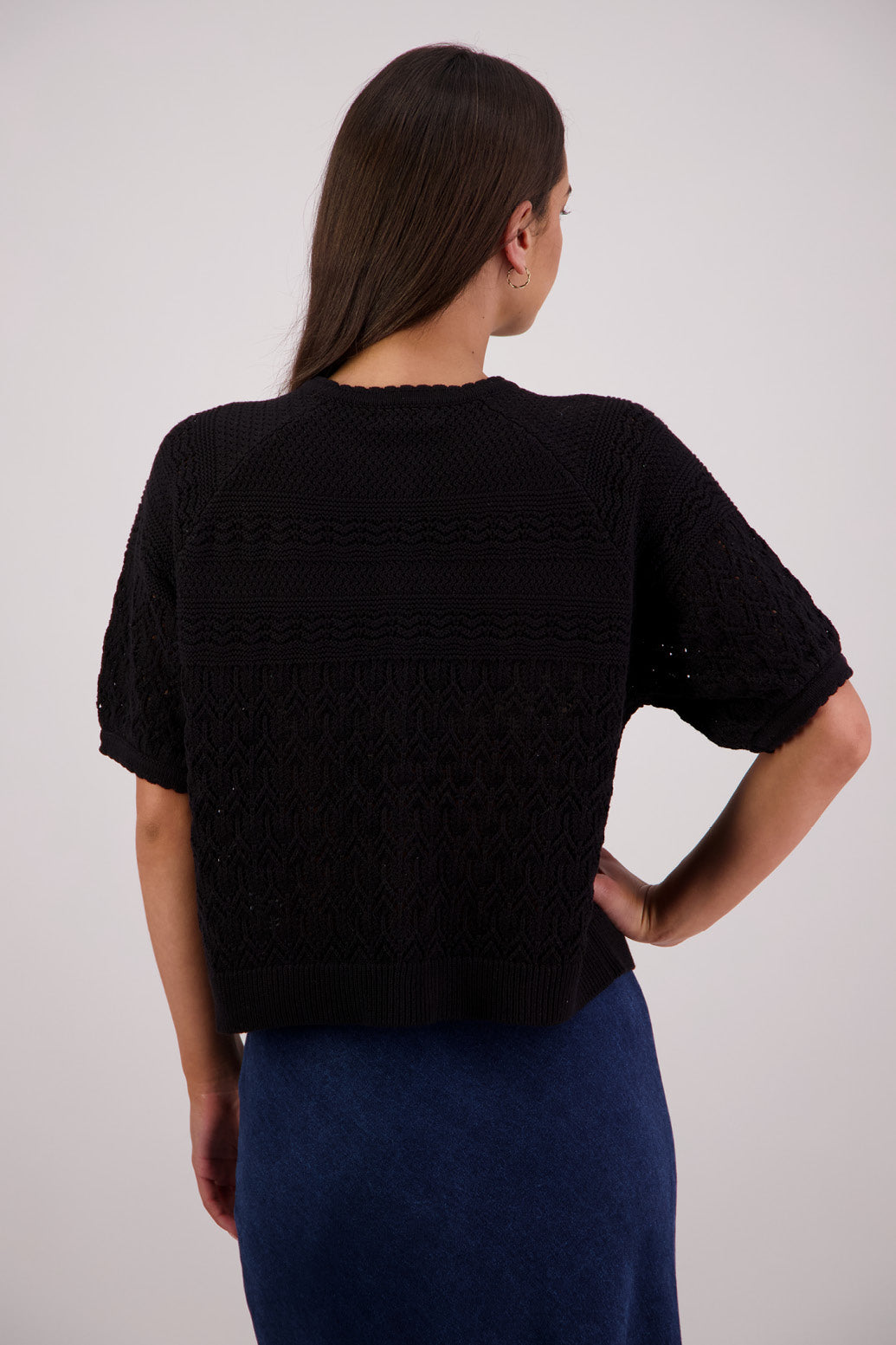 Back view Briarwood Theresa Knit Cardigan in Black.