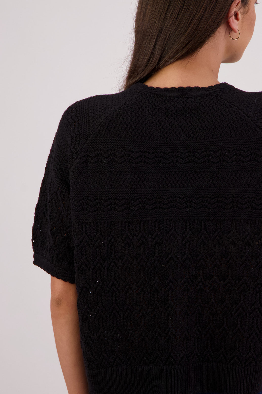 Closeup back view Briarwood Theresa Knit Cardigan in Black.
