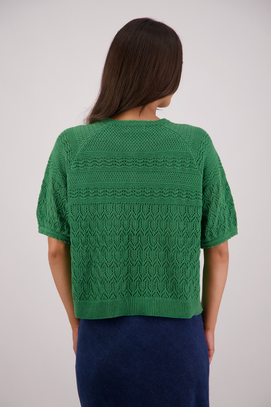 Back view Briarwood Theresa Knit Cardigan in Green.