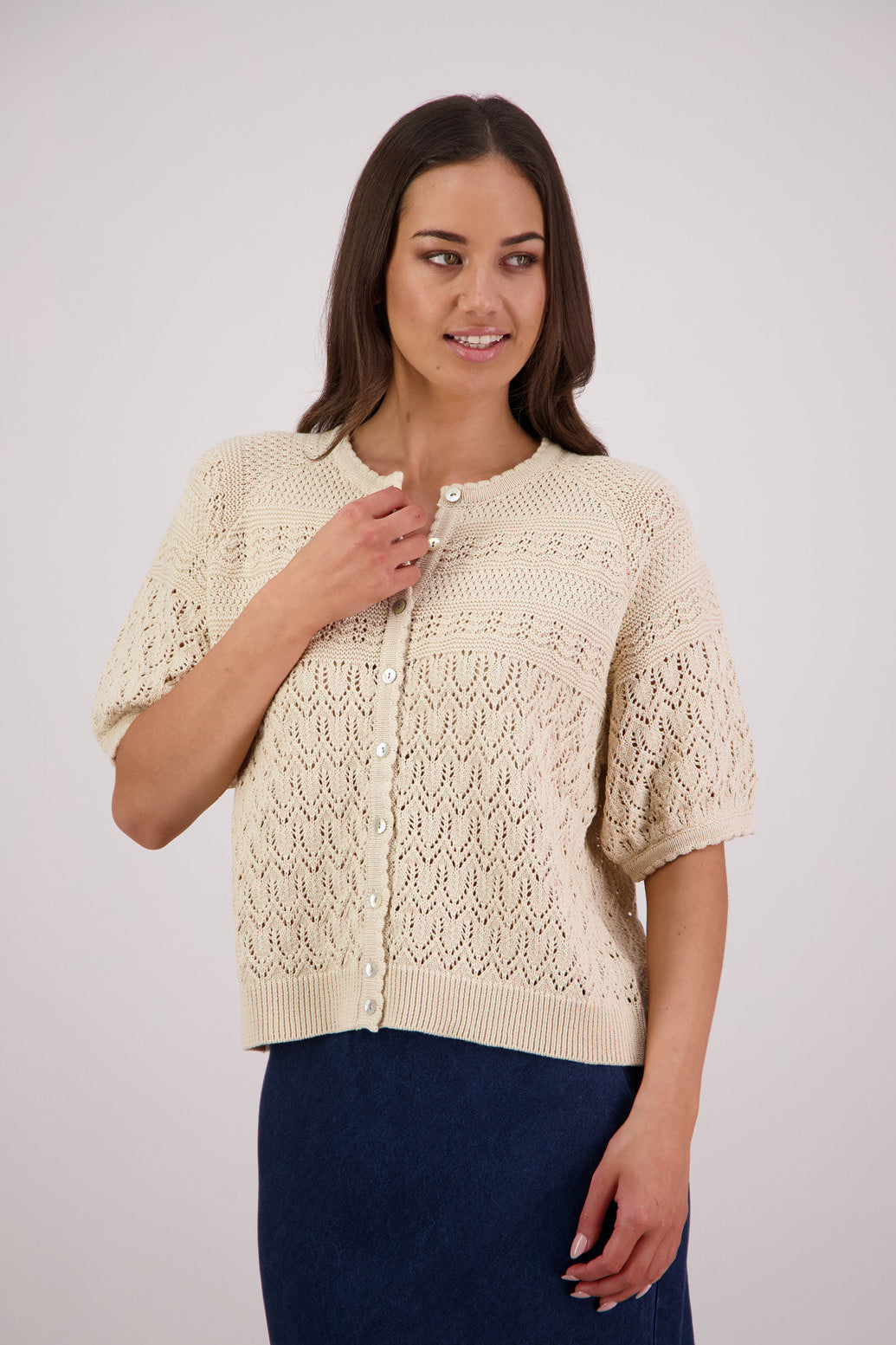 Briarwood Theresa Knit Cardigan in Natural, 100% Cotton.