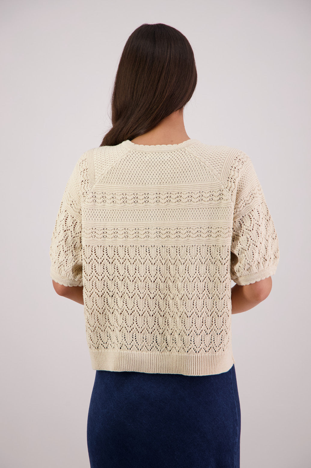 Bac view Briarwood Theresa Knit Cardigan in Natural.