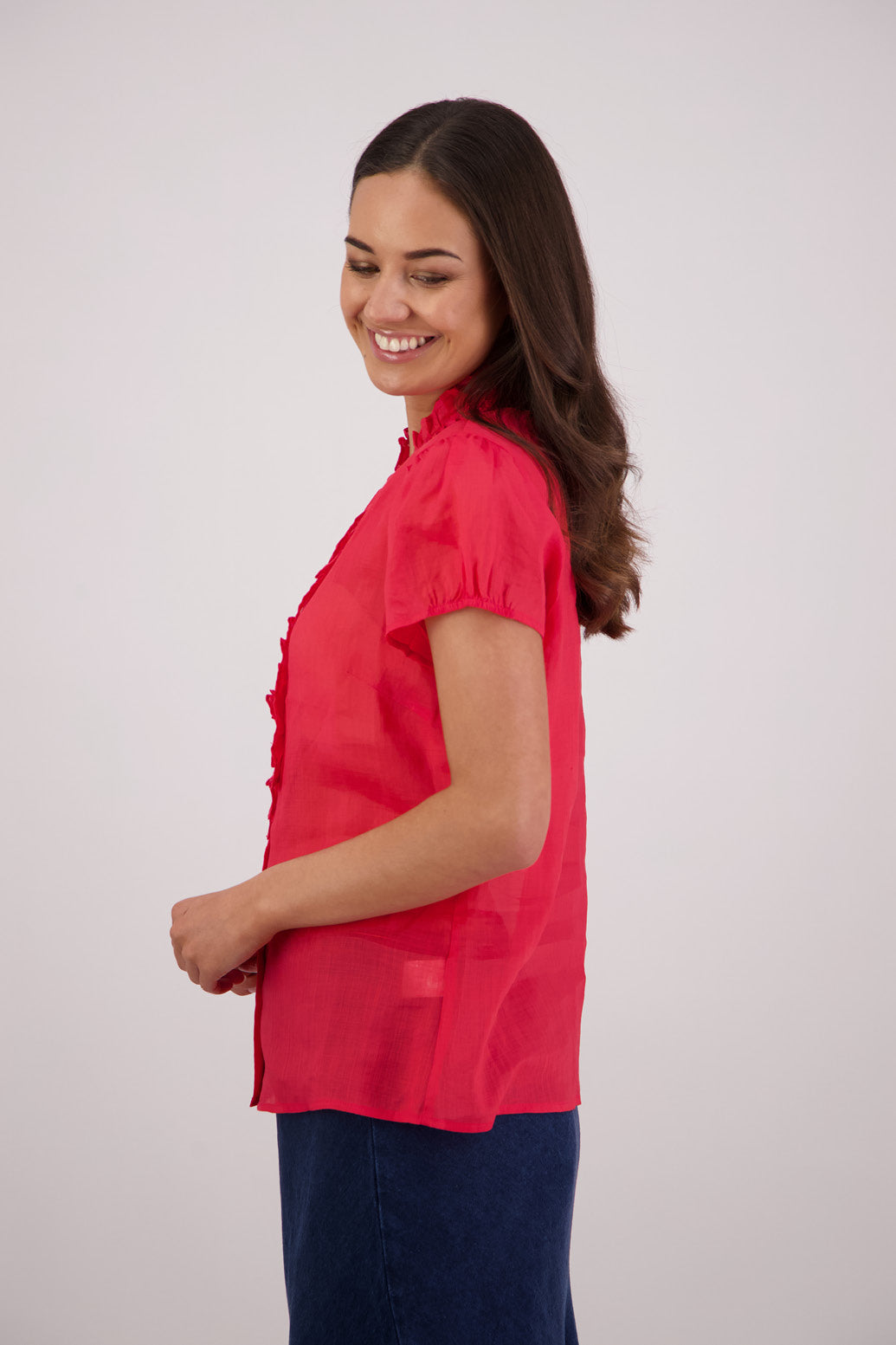 Side view Briarwood Tibby Shirt in Red.