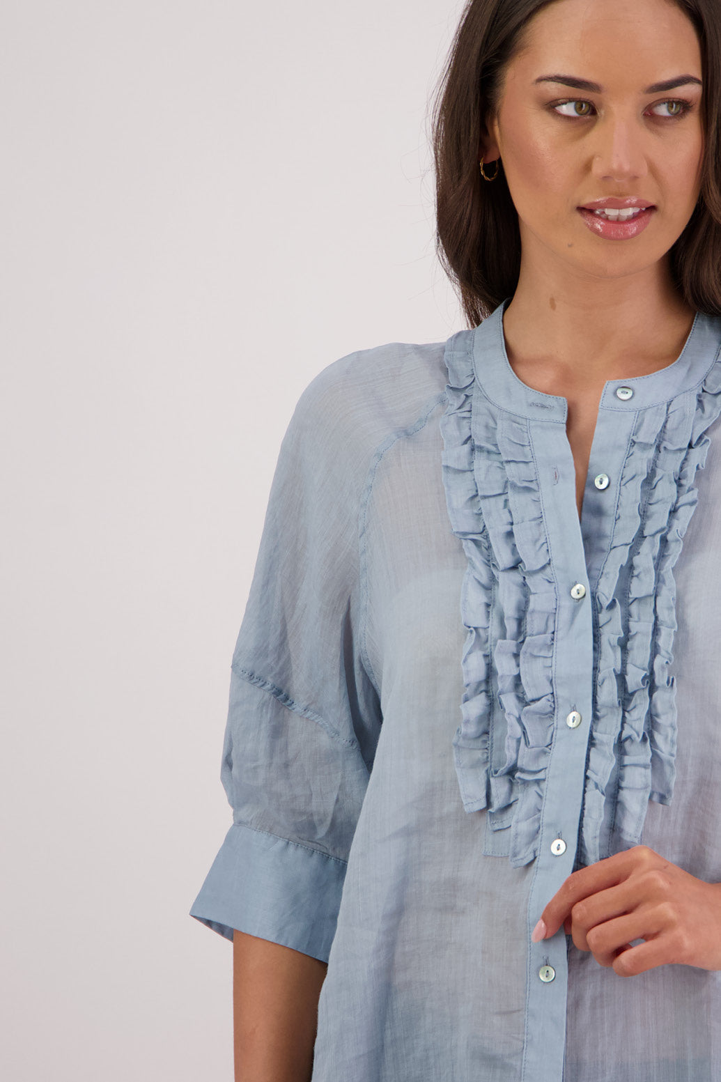 Closeup front view Briarwood Tiffany Shirt in Cornflower.