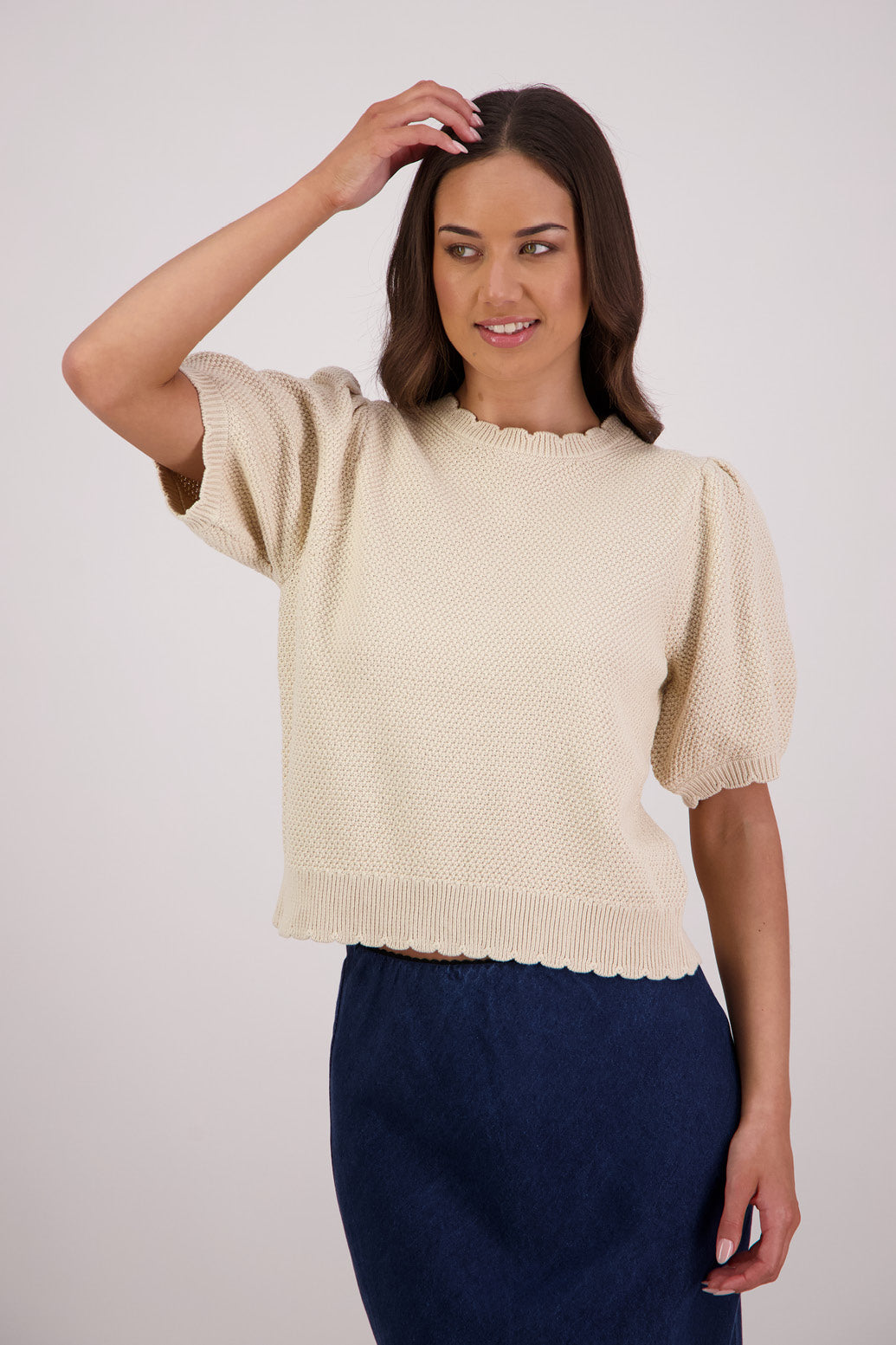 Briarwood Tiger Knit Top in Natural, 100% Cotton.