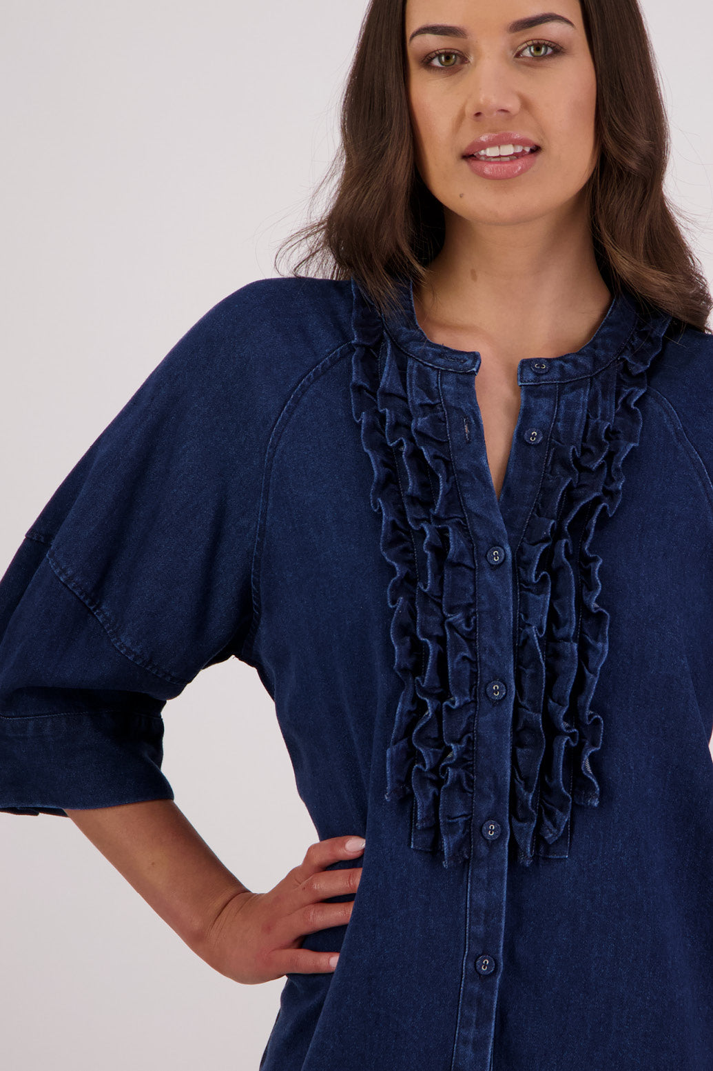 Closeup front view Briarwood Todd Tencel Denim Shirt.