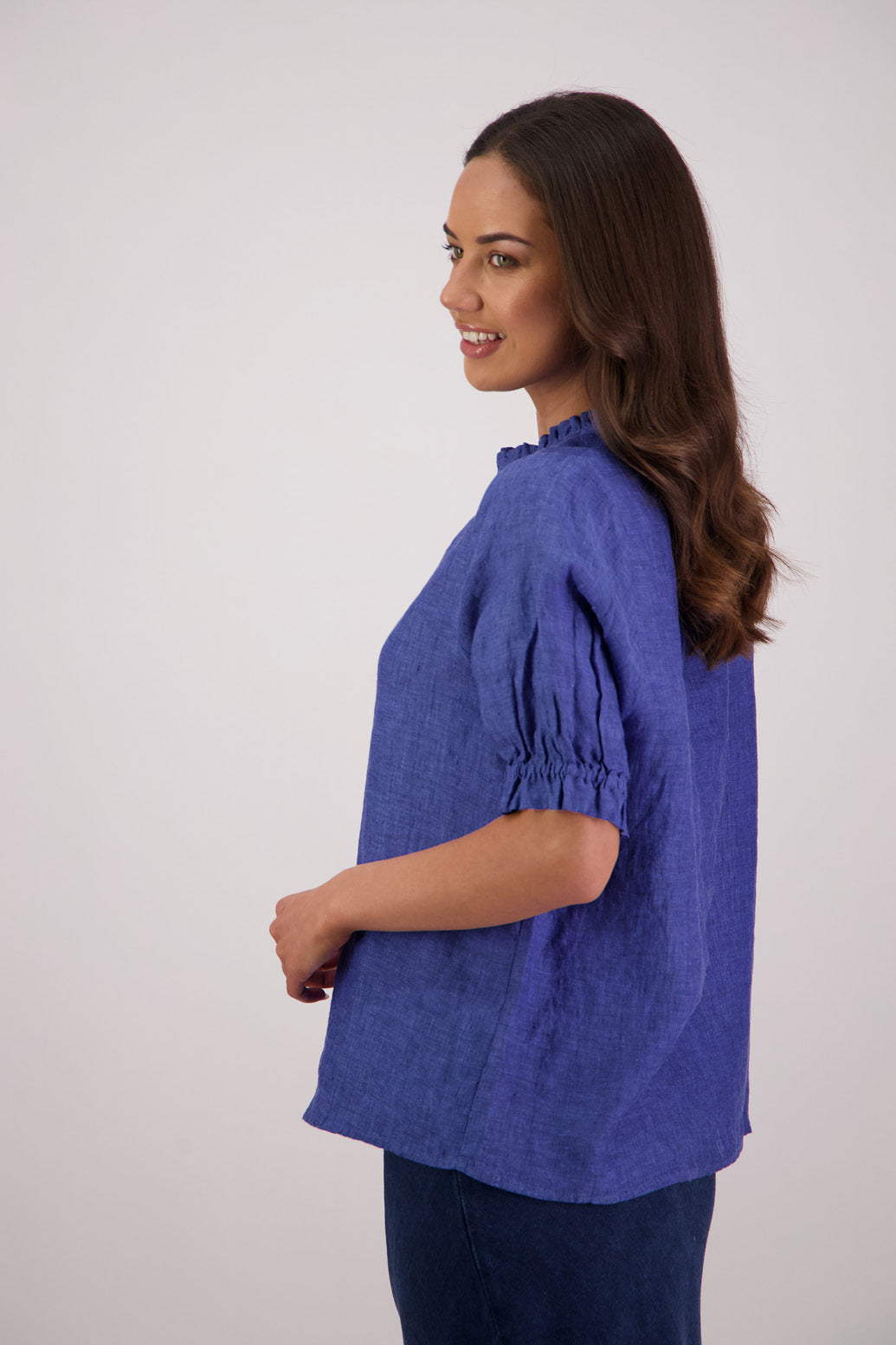 Side view Briarwood Tom Shirt in Blue.