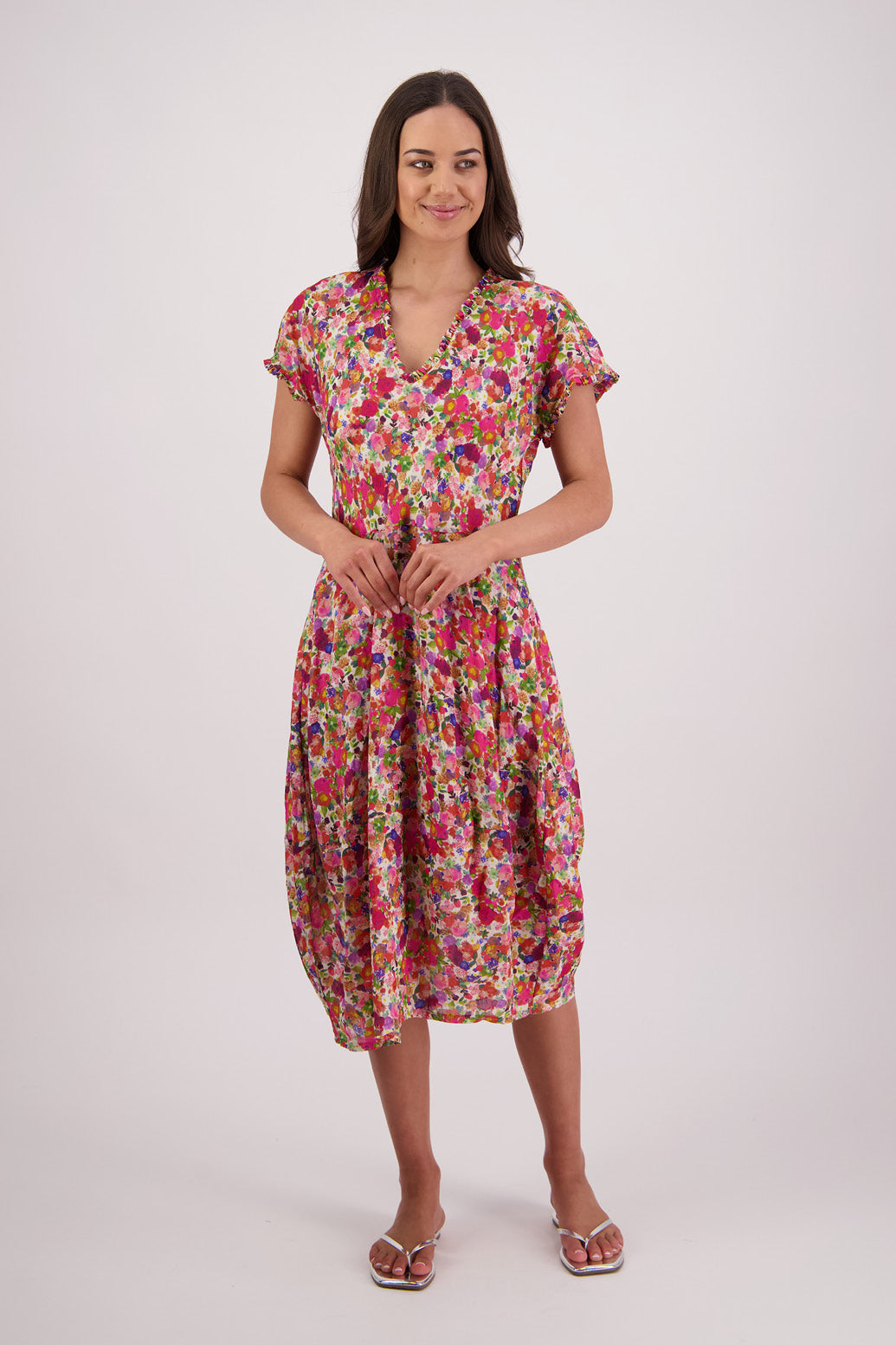 Briarwood Tori Dress in Bright Floral print, 100% Ramie.