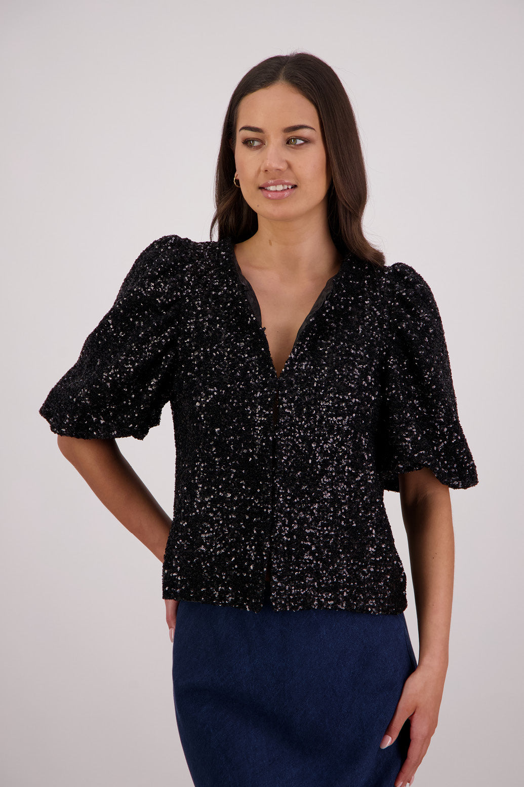 Briarwood Treasure Top in Black Sequins, 100% Polyester.