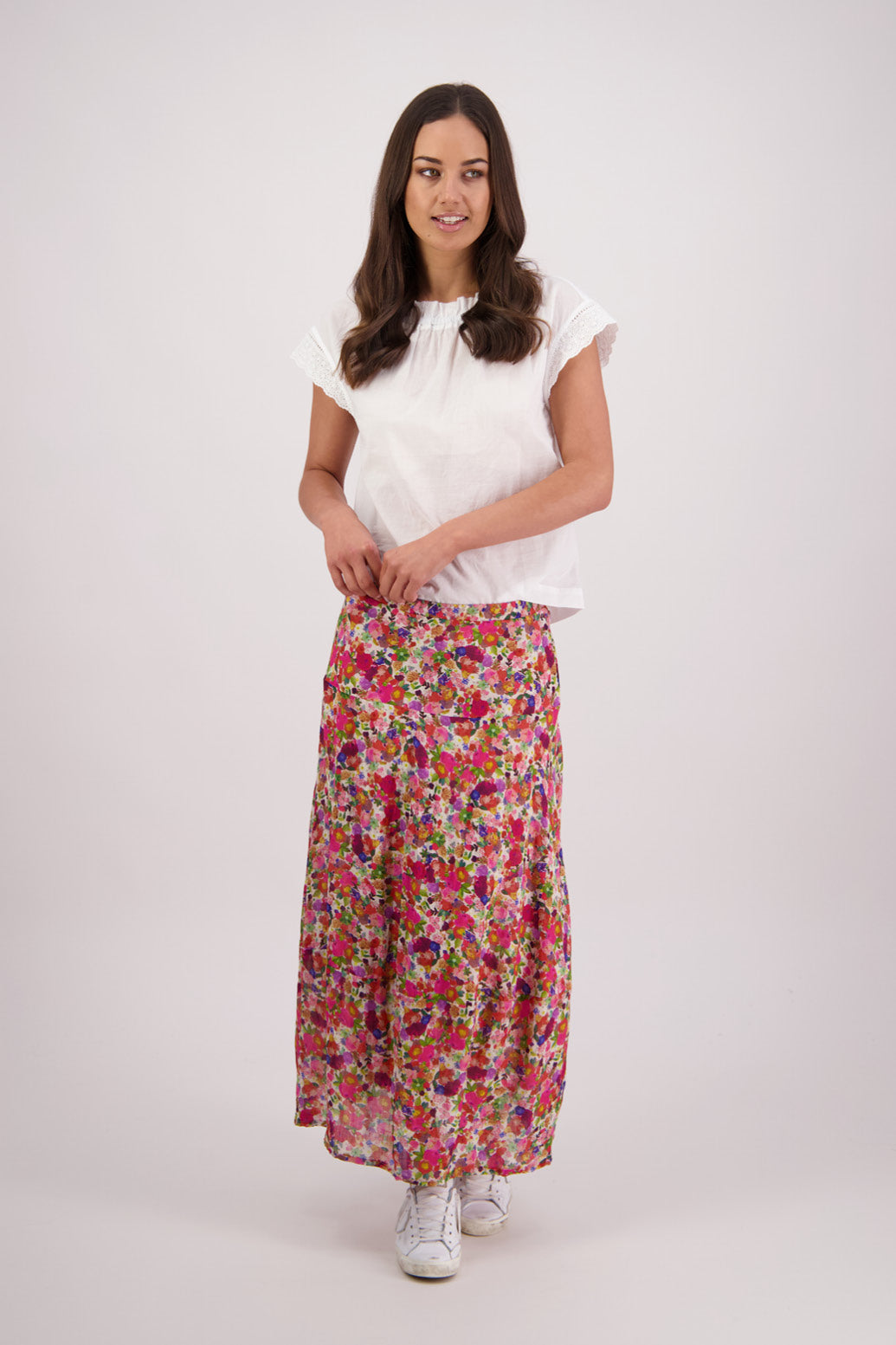 Briarwood Tutti Skirt in Bright Floral print, 100% Ramie.
