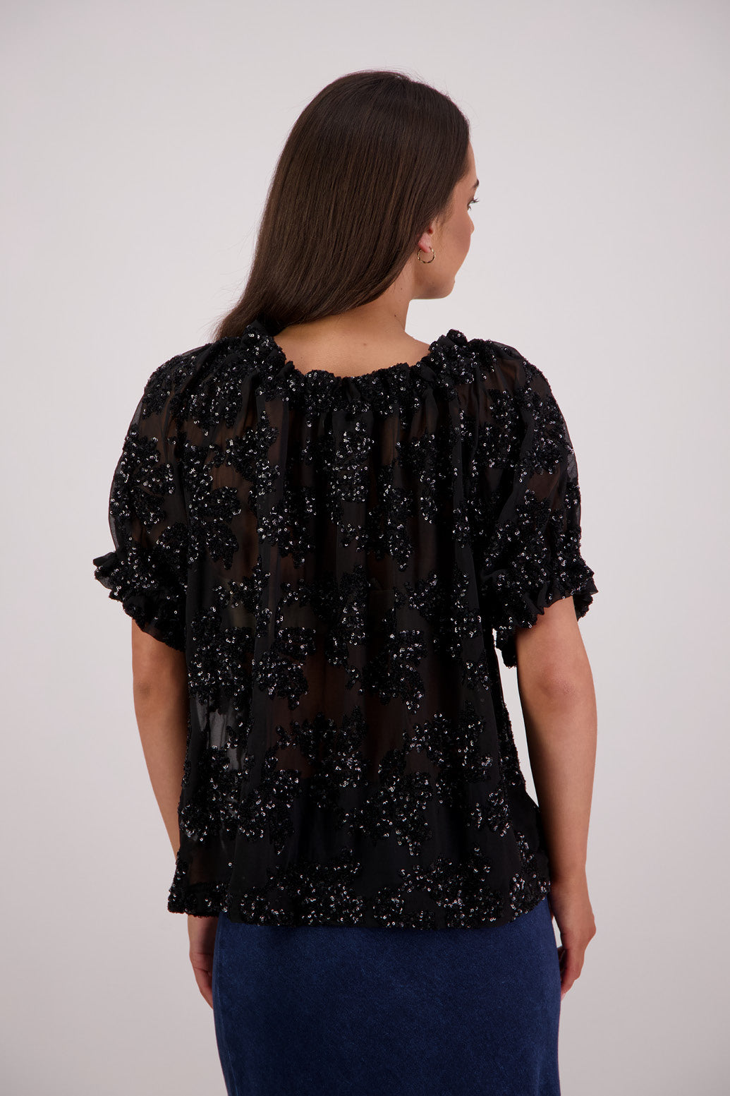 Back view Briarwood Twilight Sequin Top in Black.