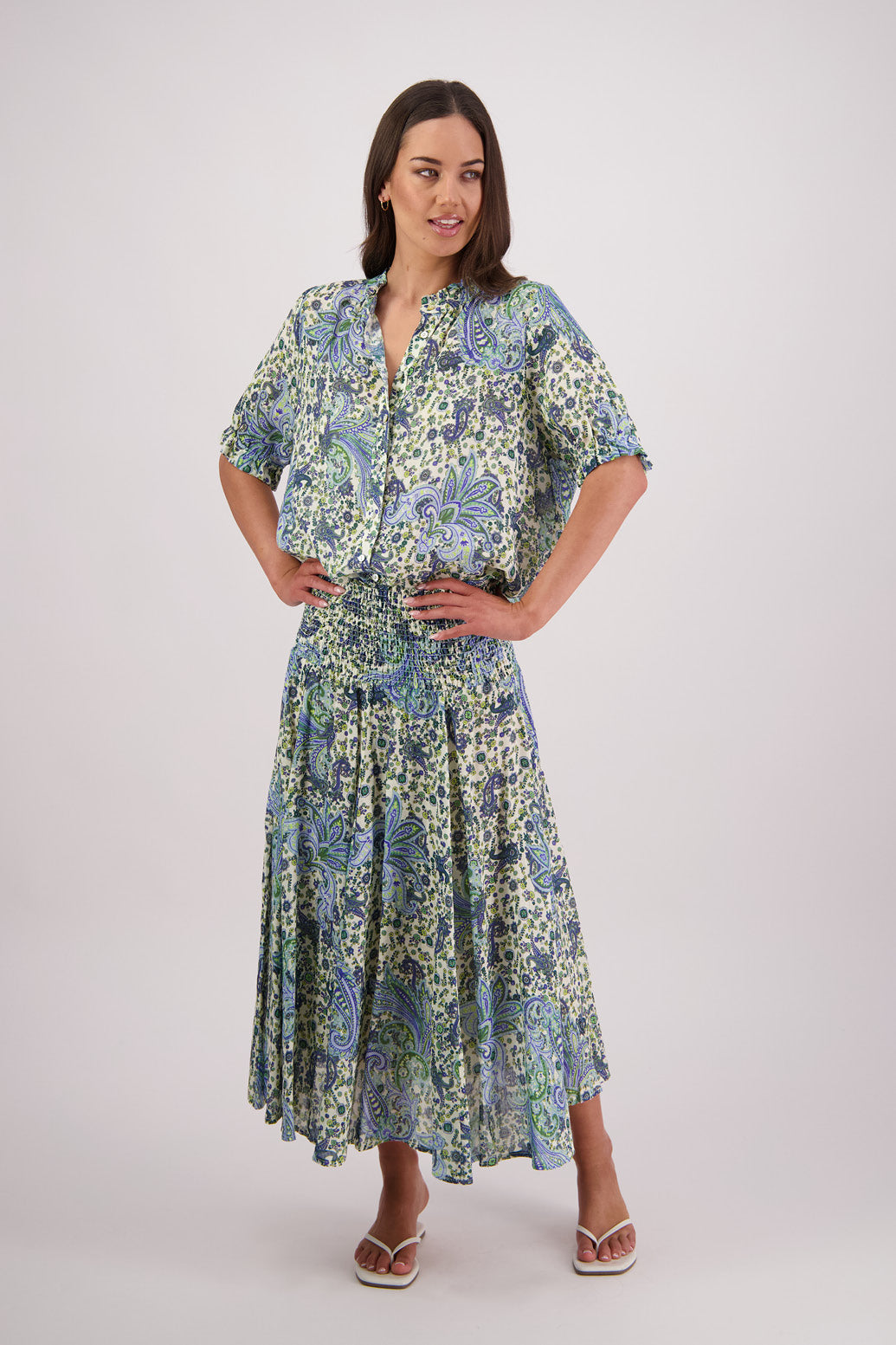 Pearly Blue Paisley Ramie Shirt