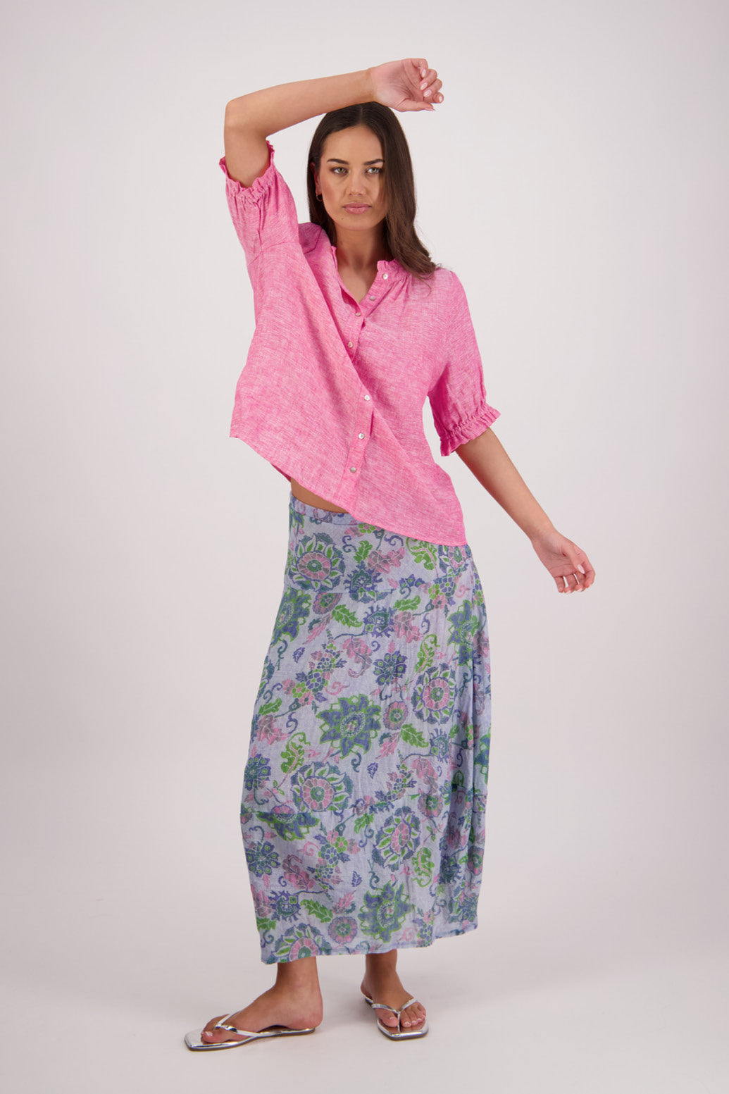 Tutti Blue Floral Ramie Skirt