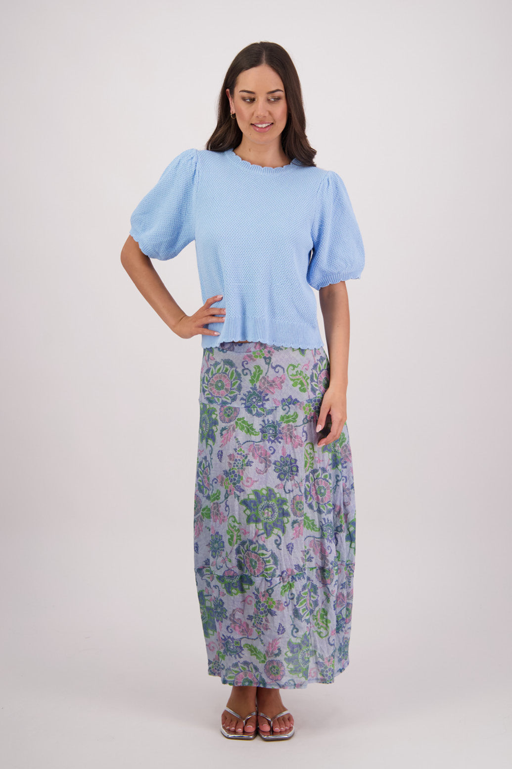 Tutti Blue Floral Ramie Skirt