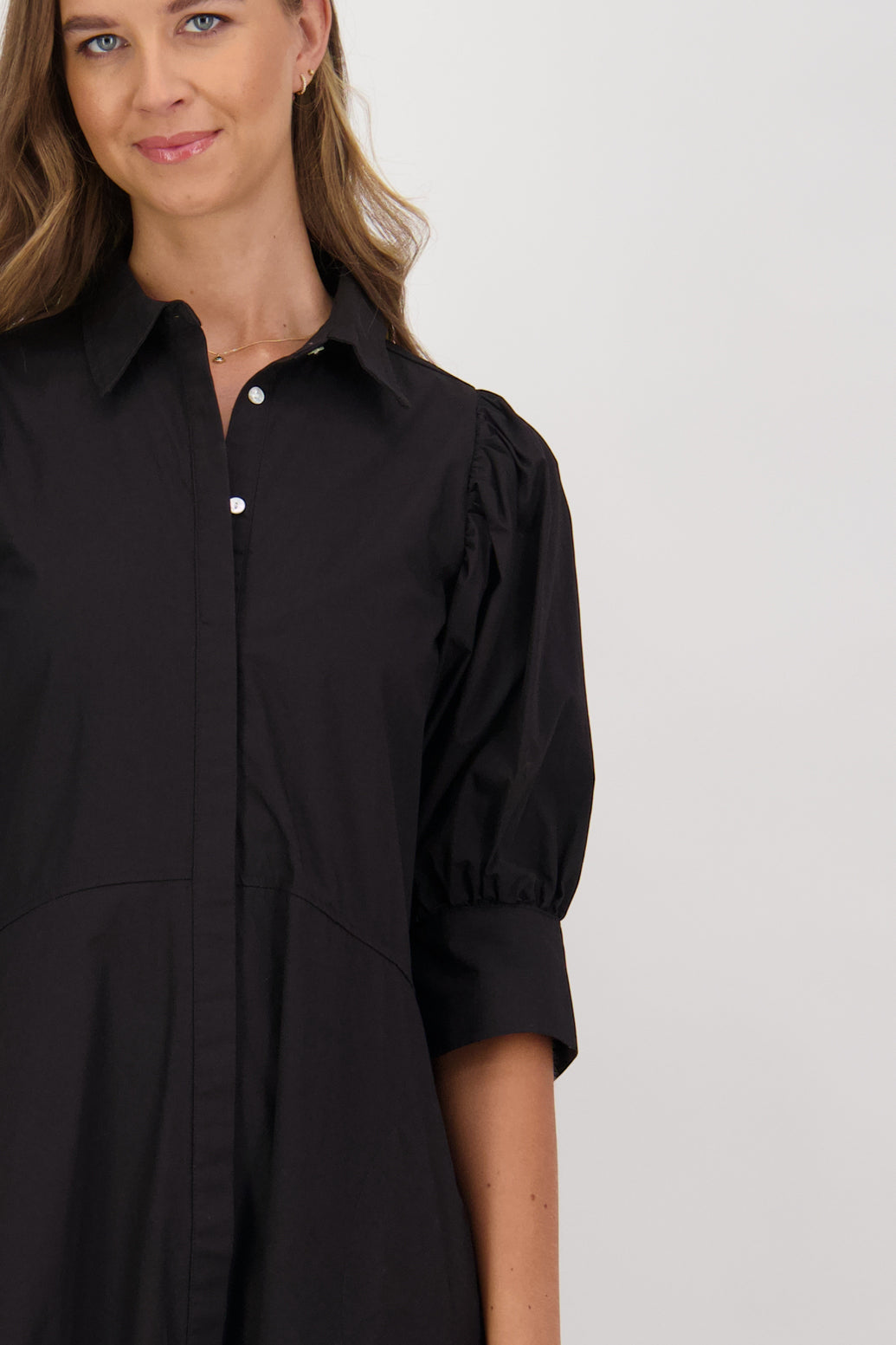 Cameo Cotton Long Shirt Dress - Black