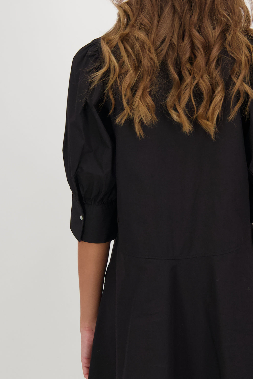 Cameo Cotton Long Shirt Dress - Black