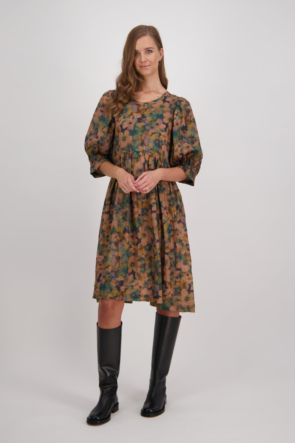 Carly Ramie Knee Length Dress - Floral