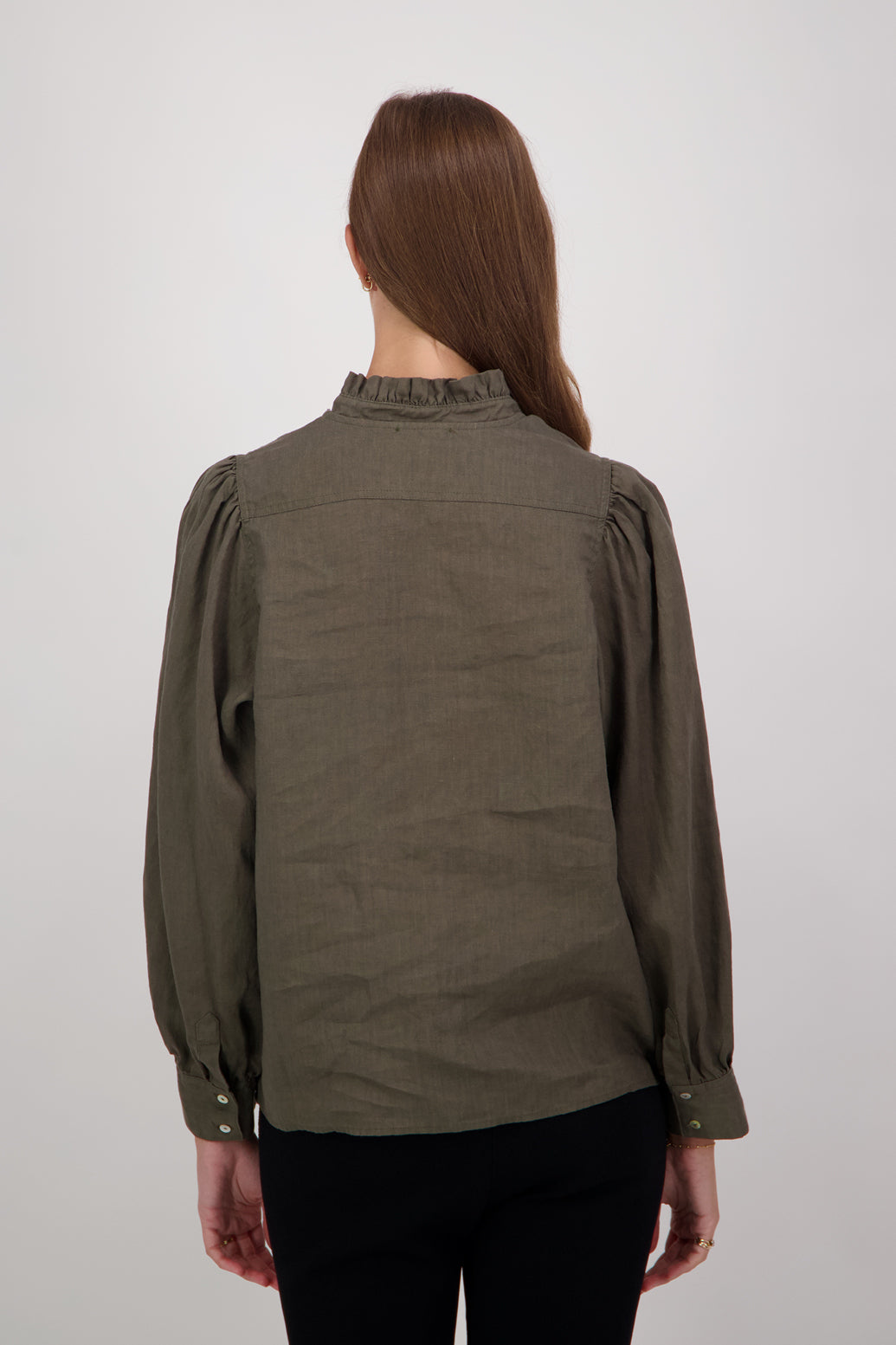 Cassie Linen Long Sleeve Shirt - Khaki