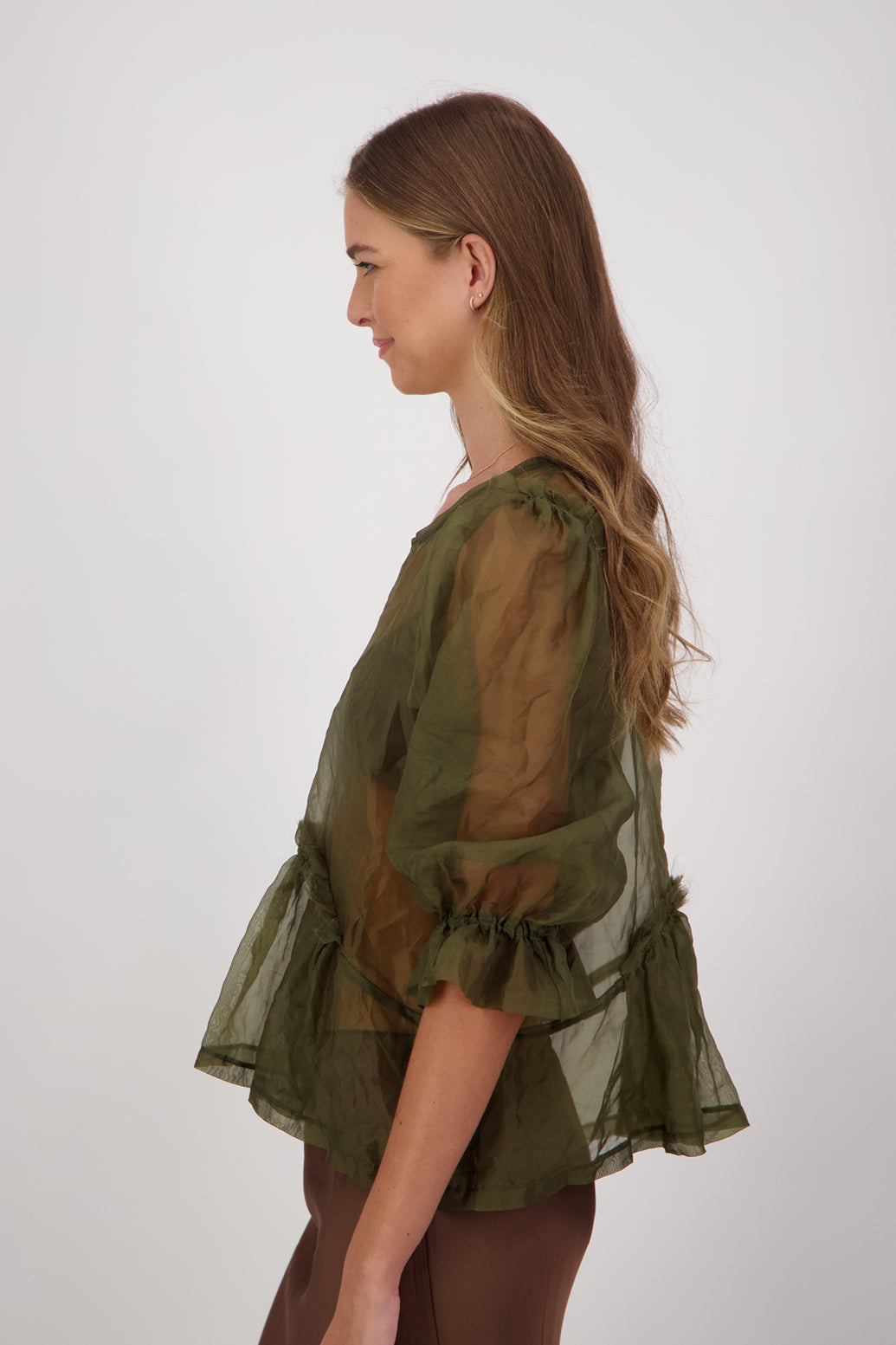 Cece Silk Top - Khaki