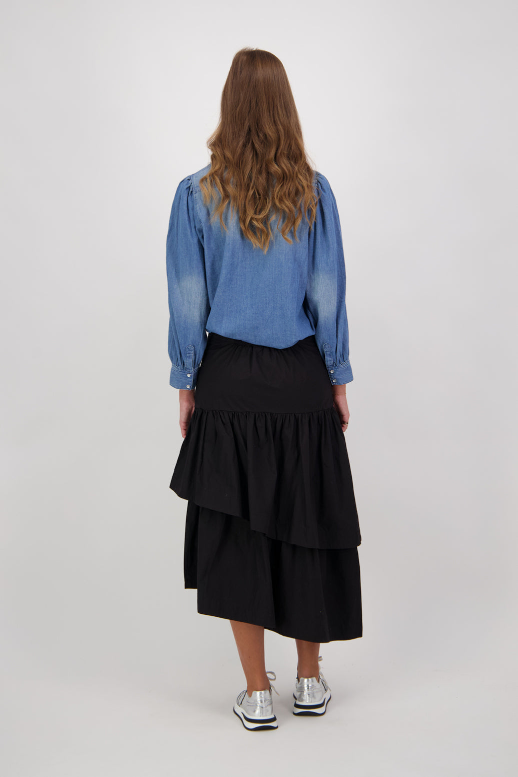Charlotte Cotton Asymmetrical Frill Skirt - BLACK