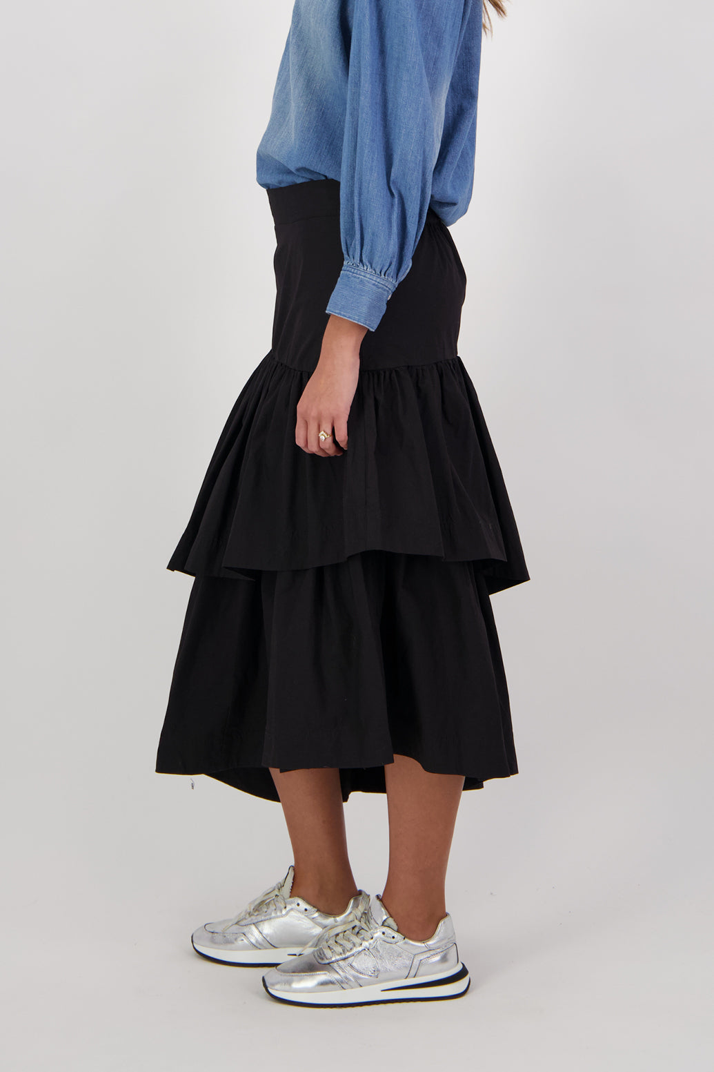 Charlotte Cotton Asymmetrical Frill Skirt - BLACK