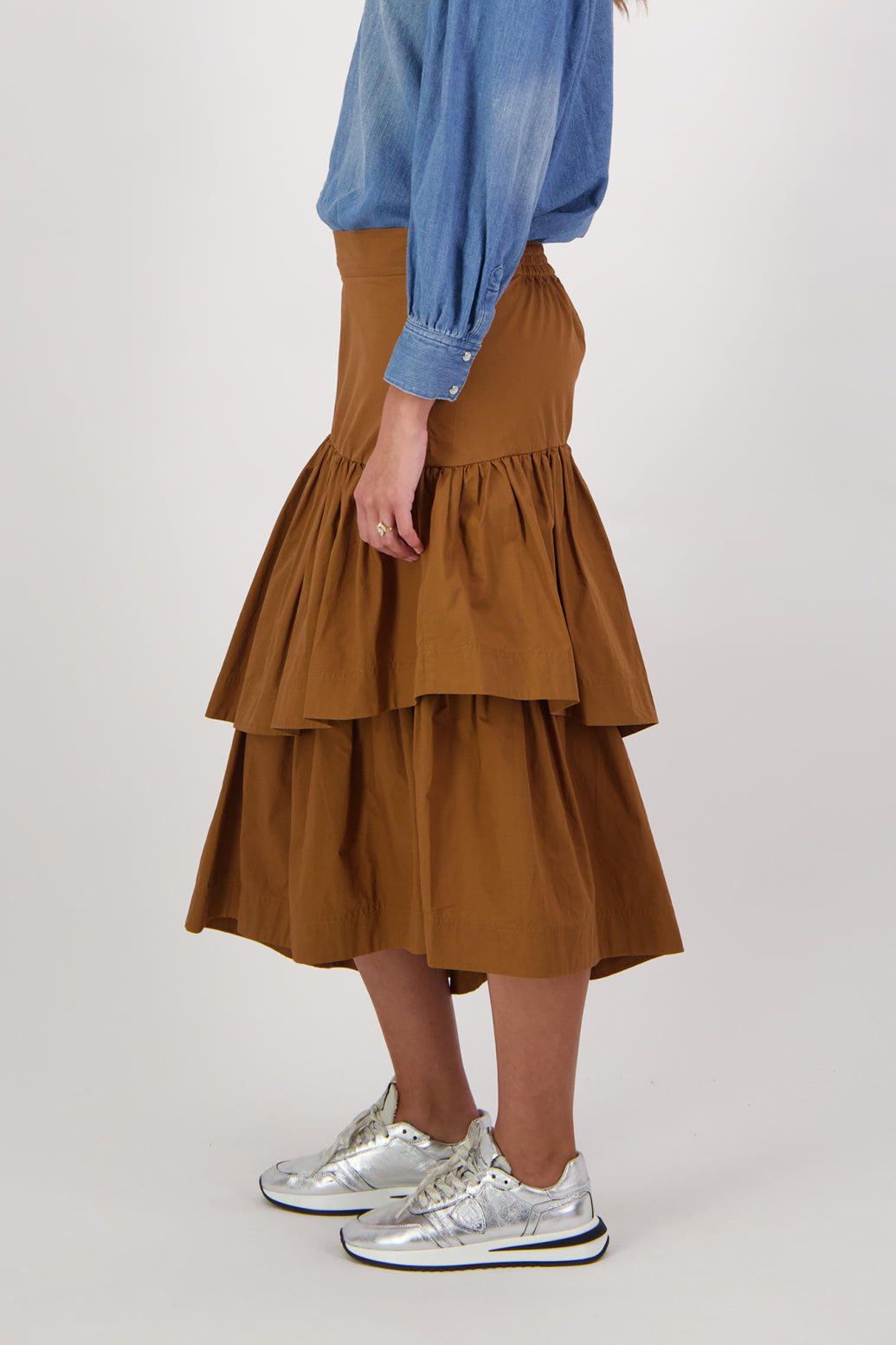Charlotte Cotton Asymmetrical Frill Skirt - Tan