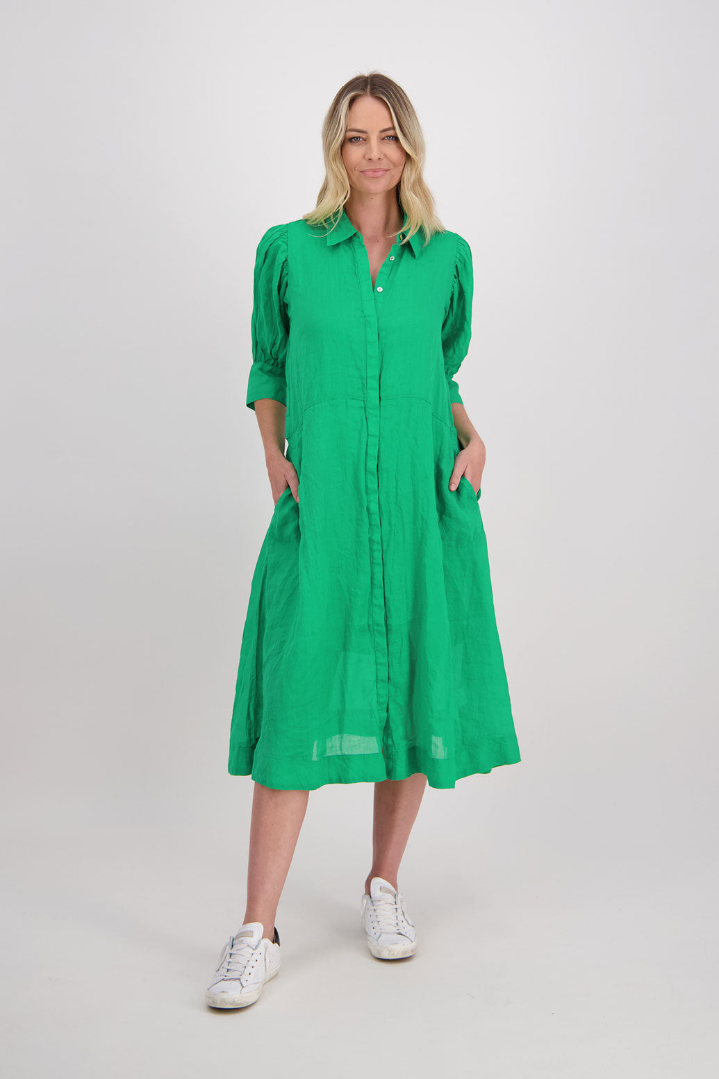 Christine Ramie Shirt Dress, Apple