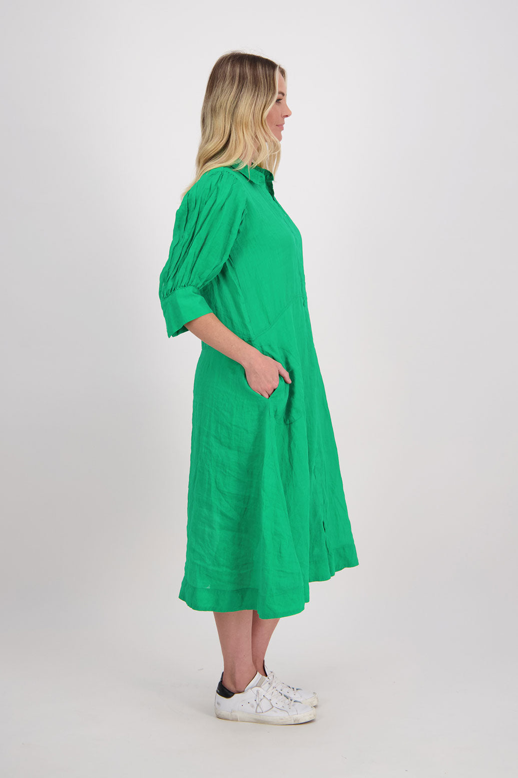 Christine Ramie Shirt Dress, Apple Side view