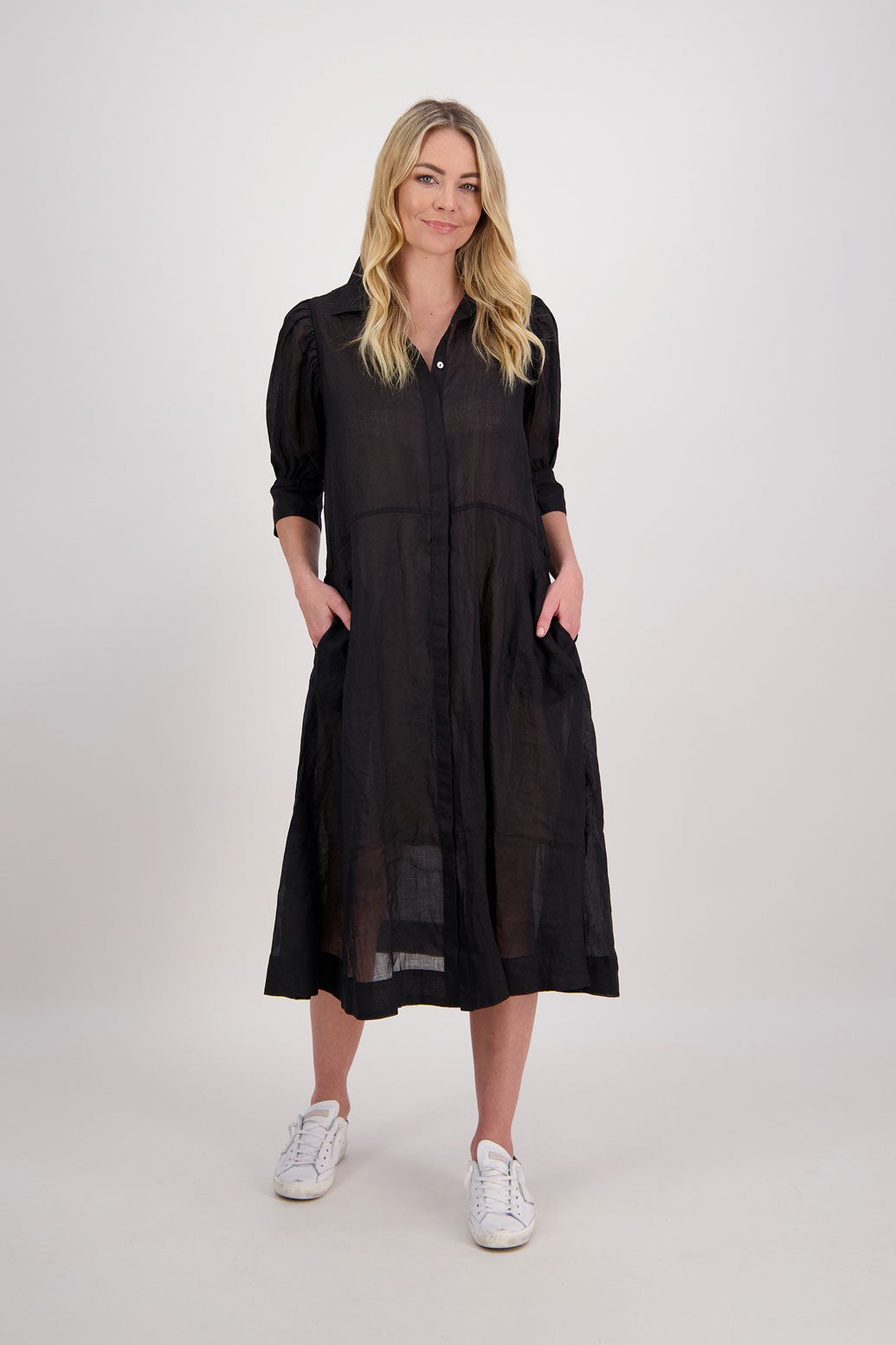 CHRISTINE BLACK RAMIE SHIRT DRESS