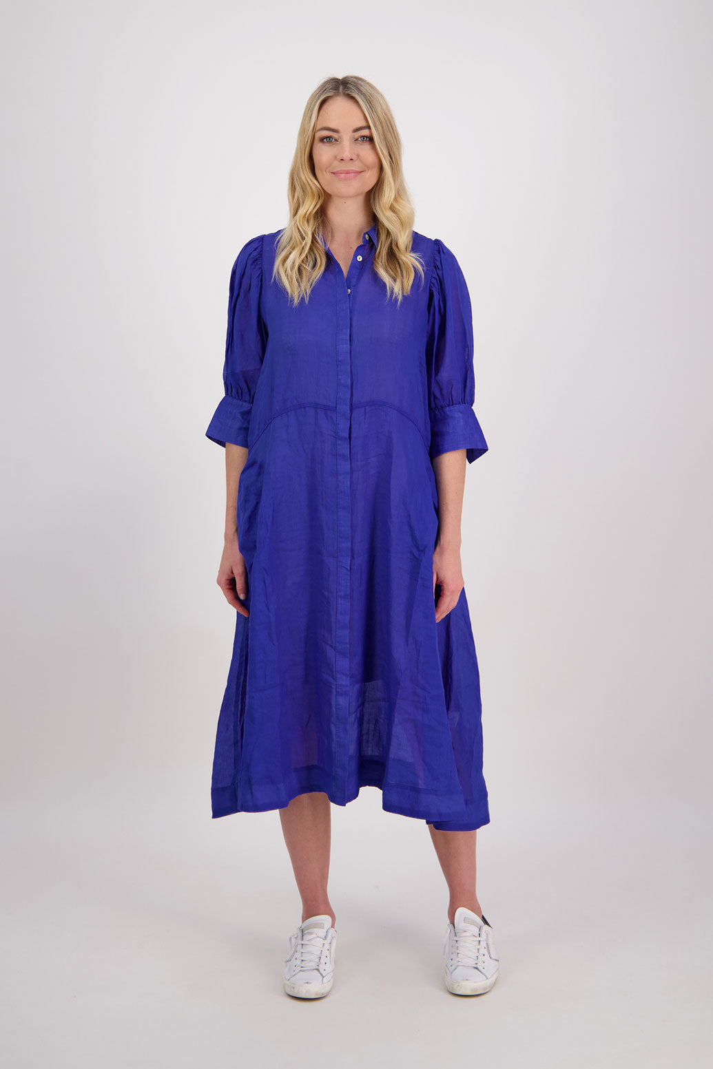 CHRISTINE BRIGHT BLUE RAMIE SHIRT DRESS