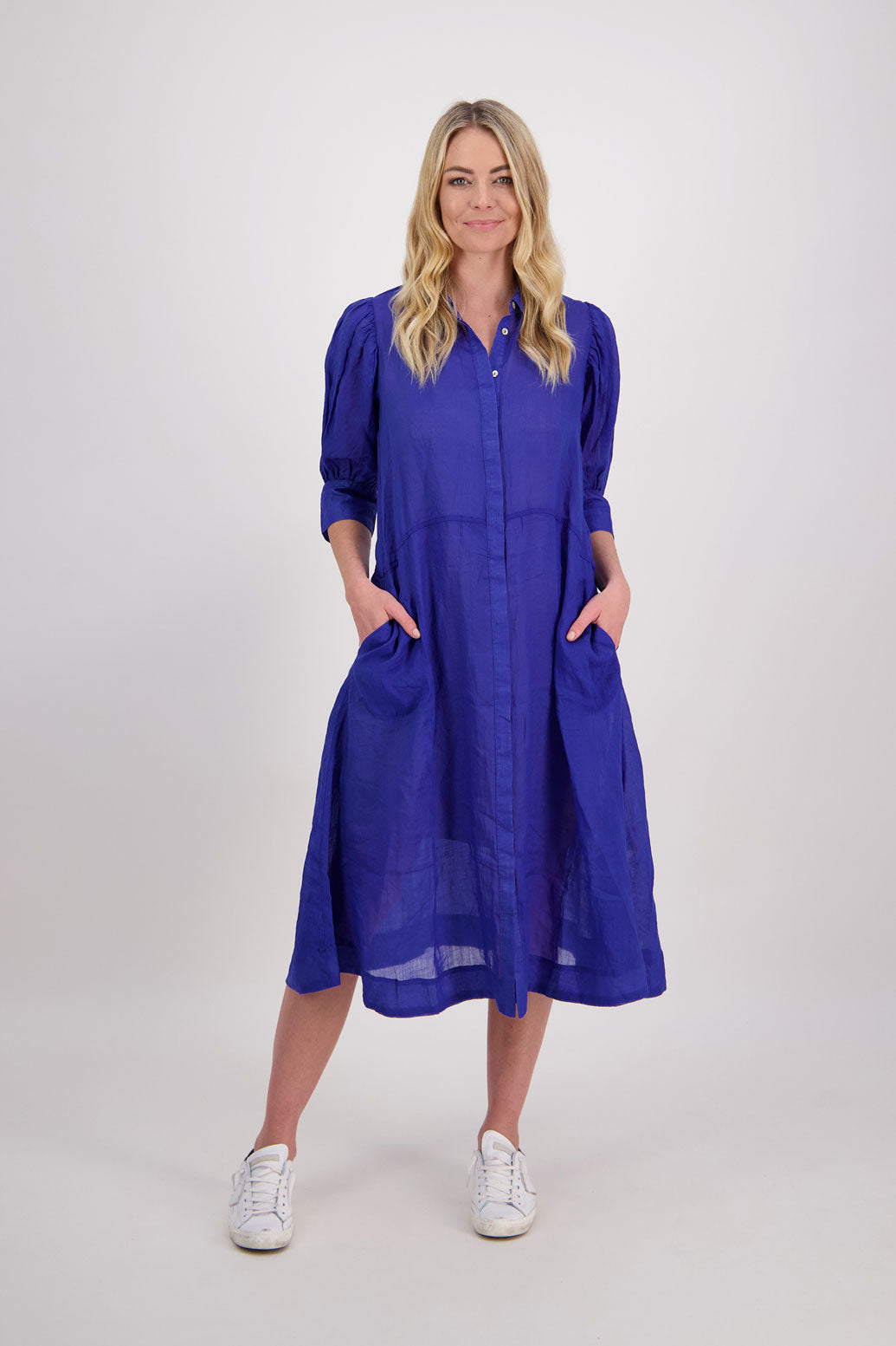 CHRISTINE BRIGHT BLUE RAMIE SHIRT DRESS