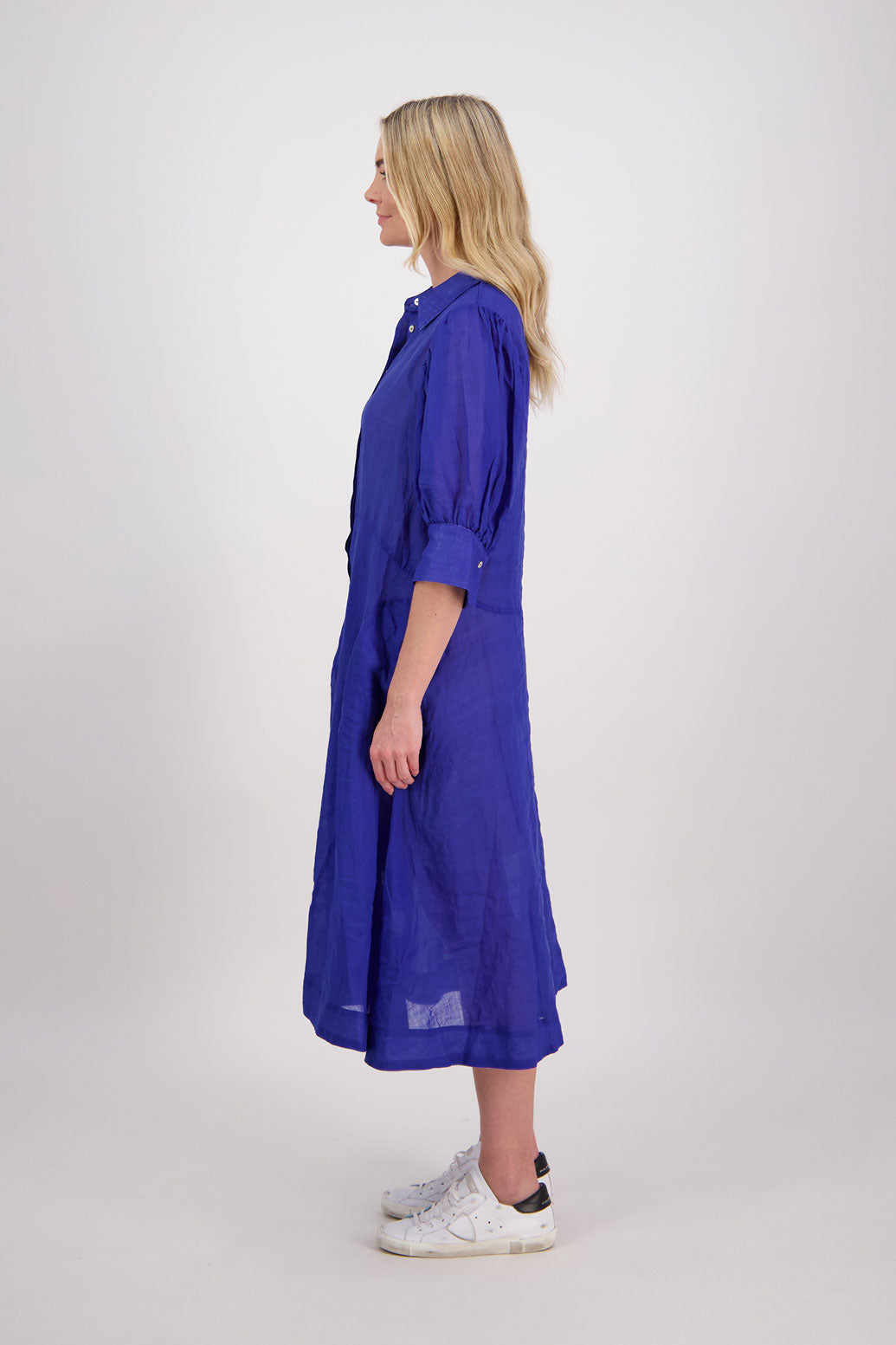 CHRISTINE BRIGHT BLUE RAMIE SHIRT DRESS