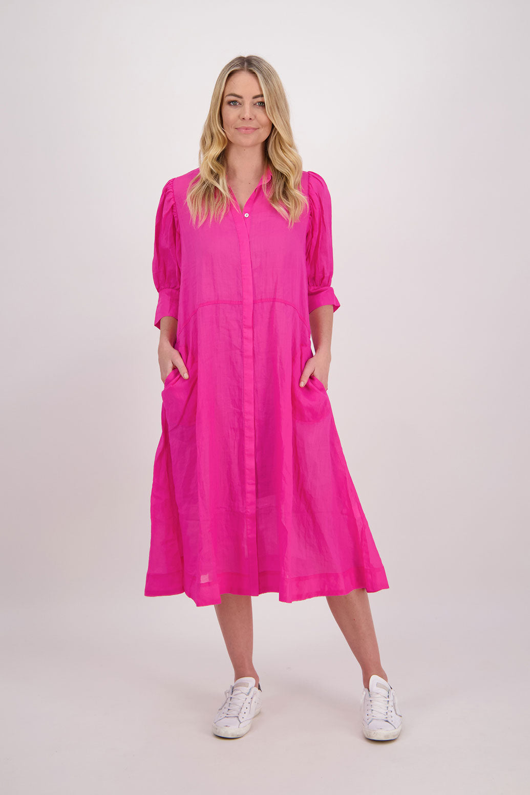 CHRISTINE FUCHSIA RAMIE SHIRT DRESS