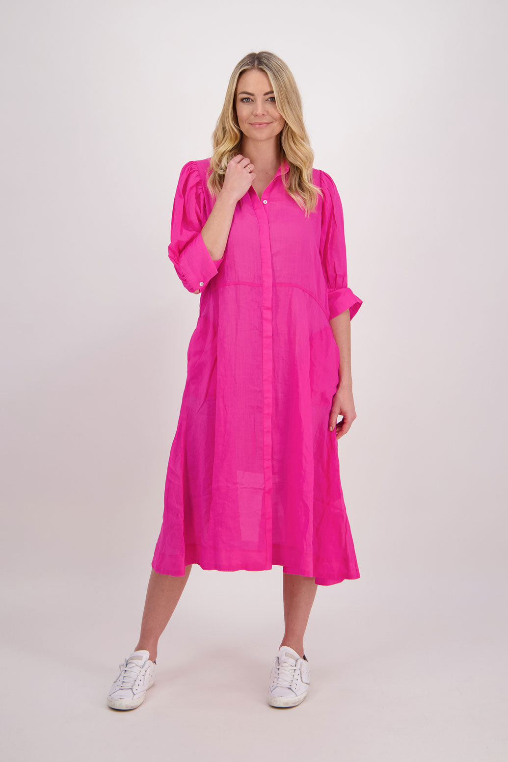 CHRISTINE FUCHSIA RAMIE SHIRT DRESS