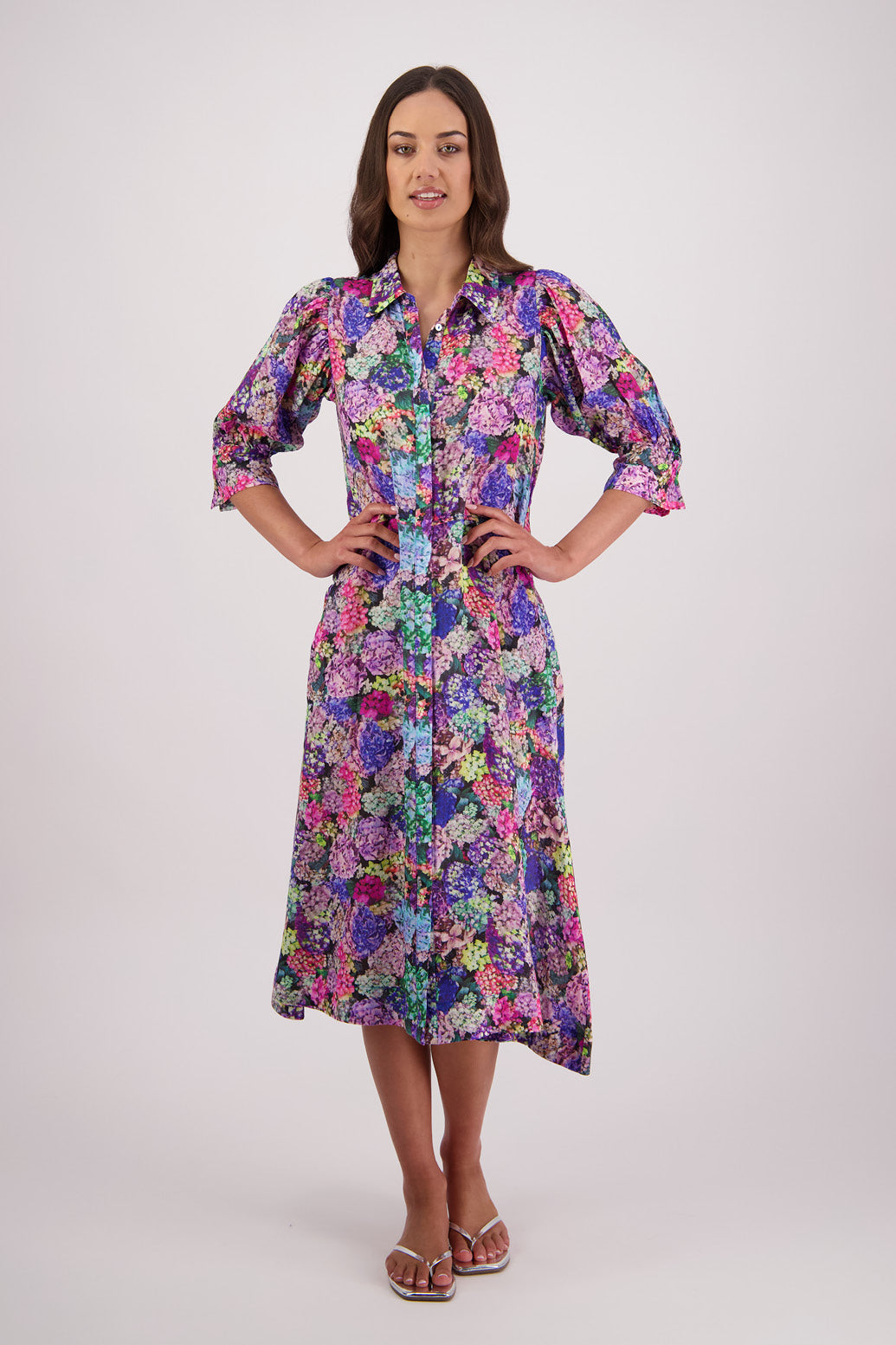 Briarwood Christine Shirt Dress in Hydrangea print, 100% Ramie.