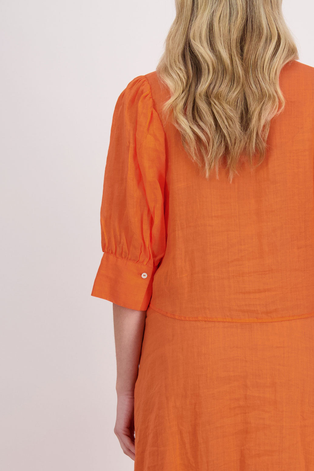 Christine Ramie Shirt Dress with 3/4 sleeve and midi length - Orange