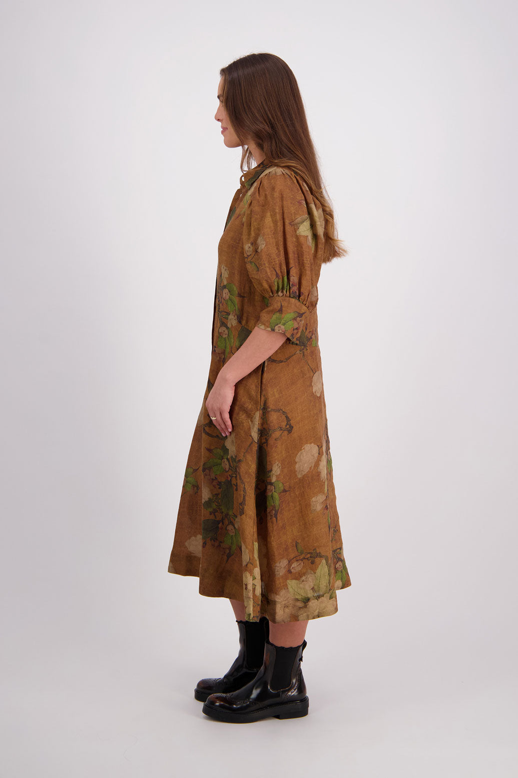 Briarwood Christine Tan Floral Ramie Shirt Dress