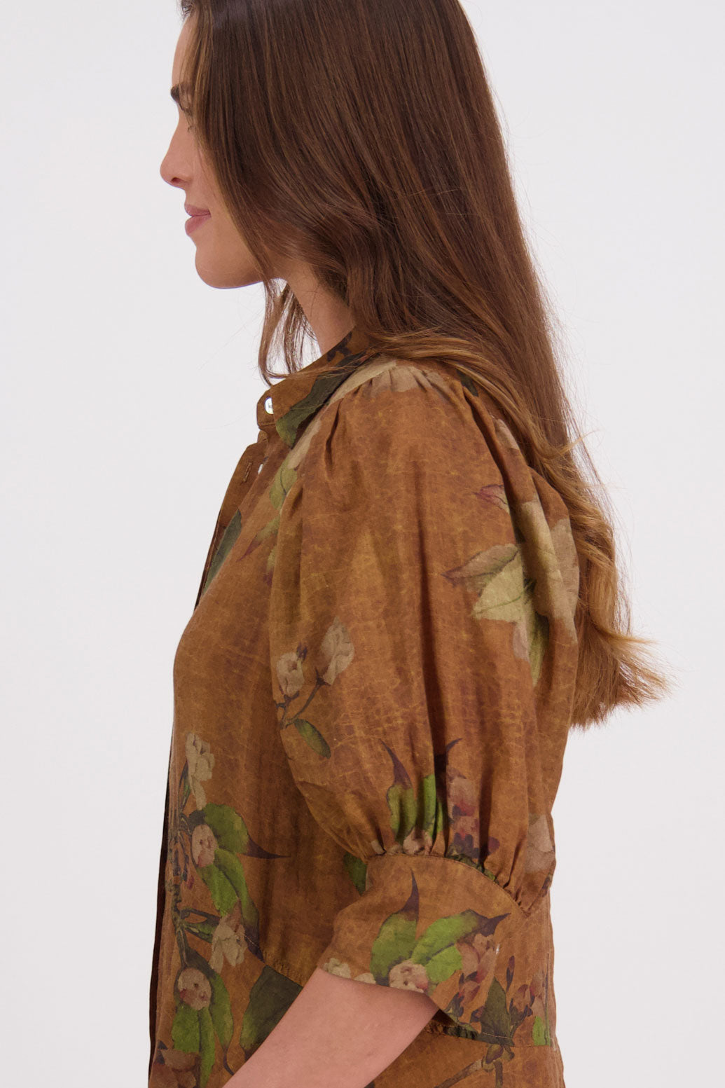 Briarwood Christine Tan Floral Ramie Shirt Dress