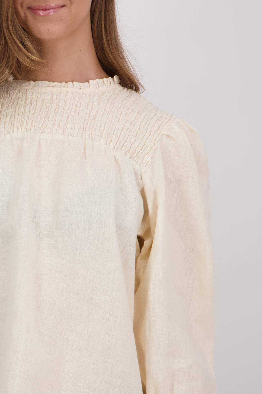 Claire Linen Long Sleeve Top - Ivory