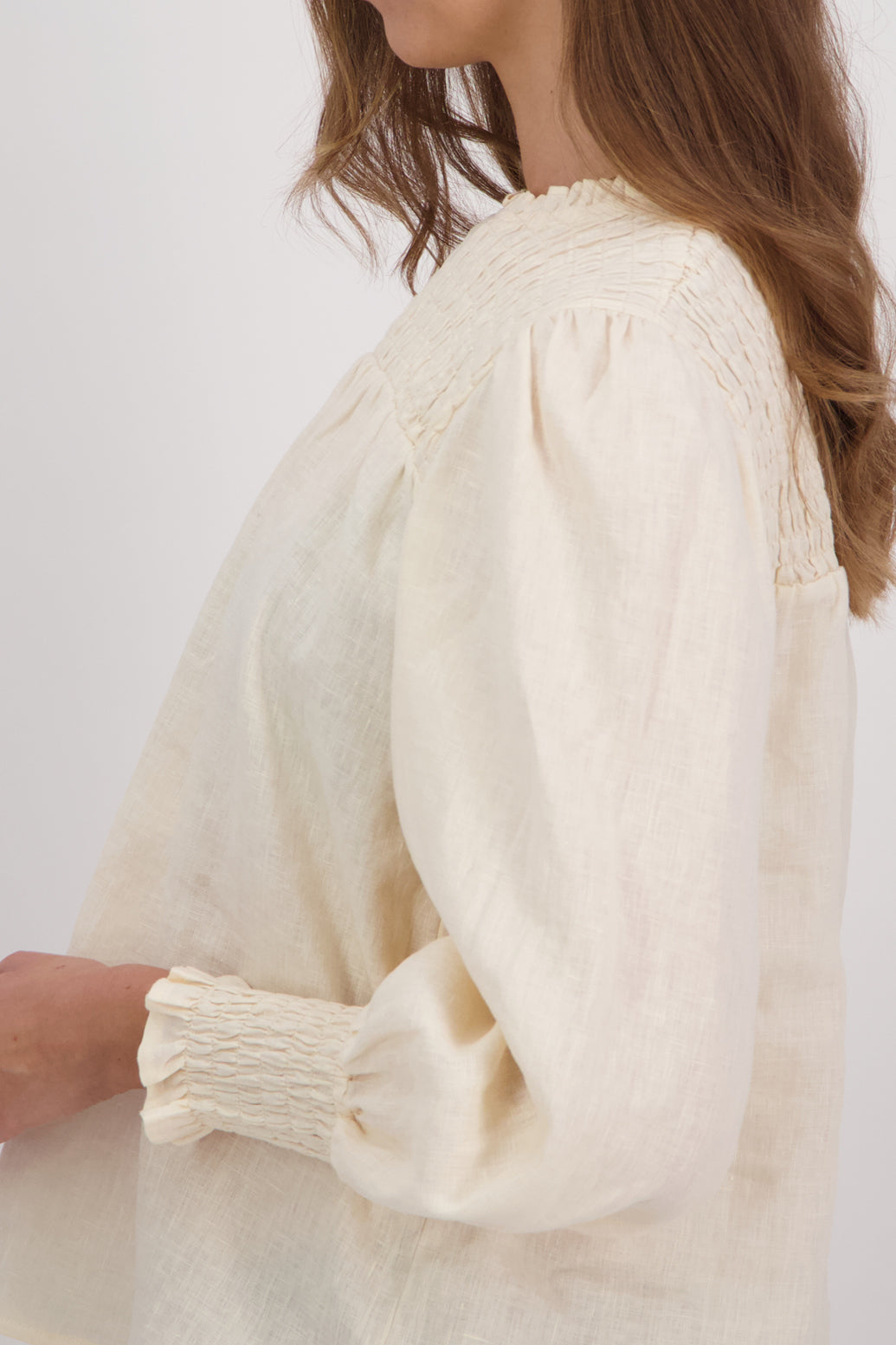Claire Linen Long Sleeve Top - Ivory
