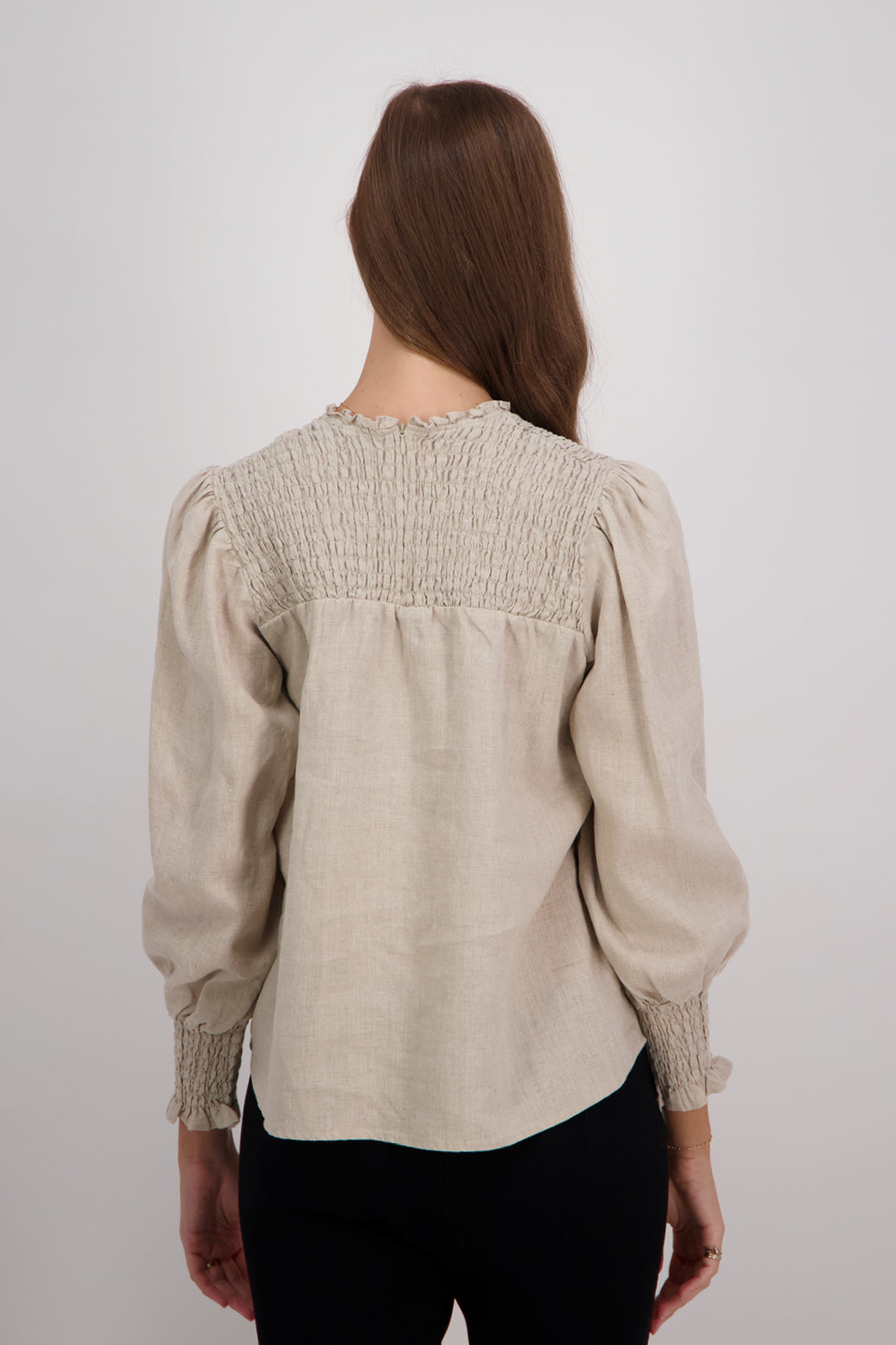 Claire Linen Long Sleeve Top - Natural