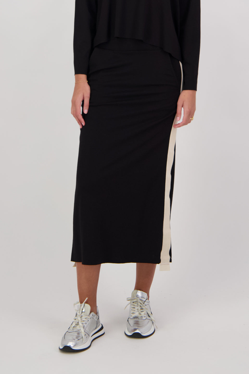 Colette Black Skirt with Side Stripe
