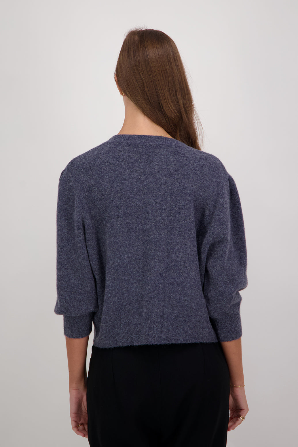 Daisy Lambs Wool Short Sleeve Cardi - Denim Blue