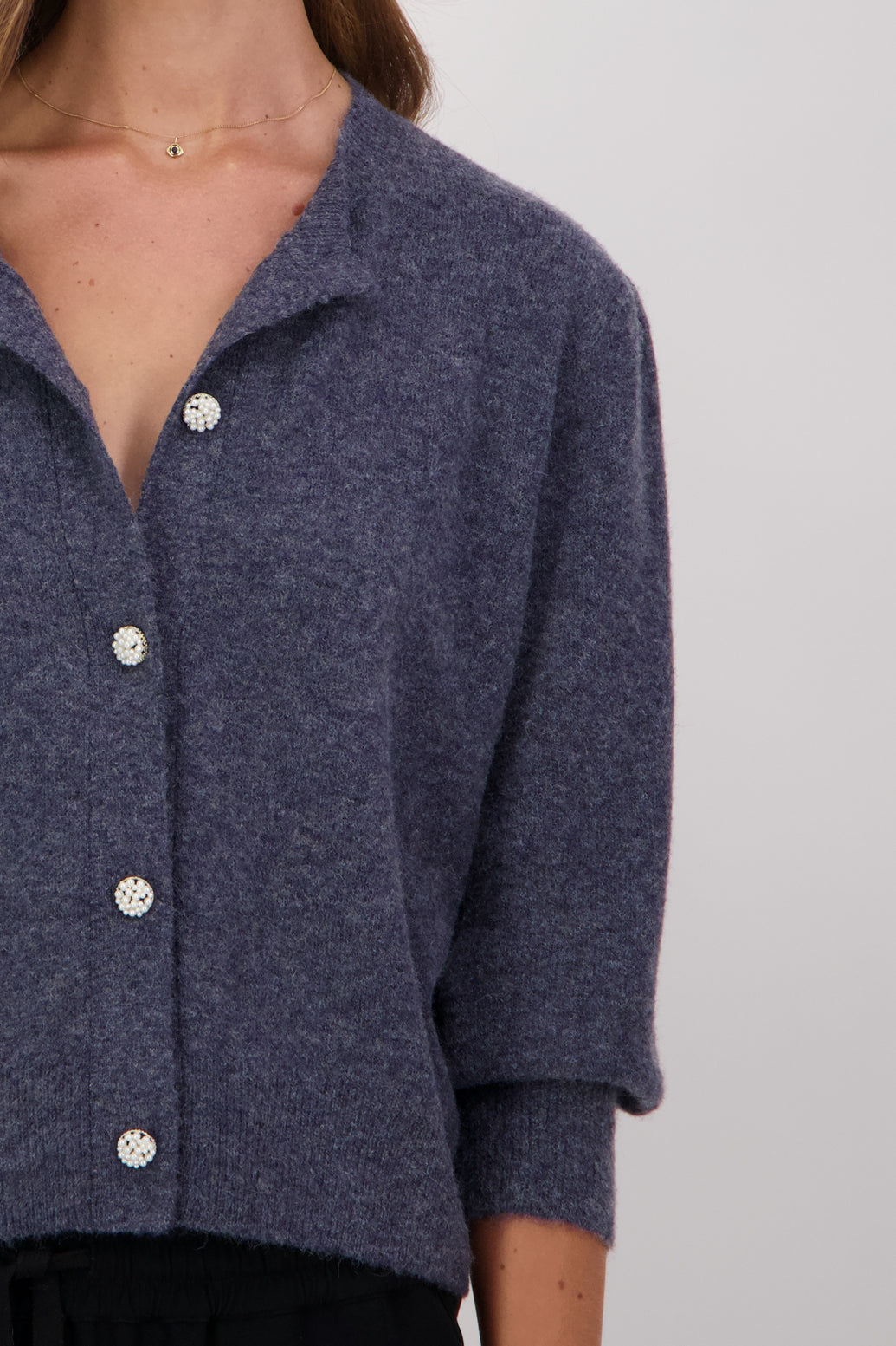Daisy Lambs Wool Short Sleeve Cardi - Denim Blue