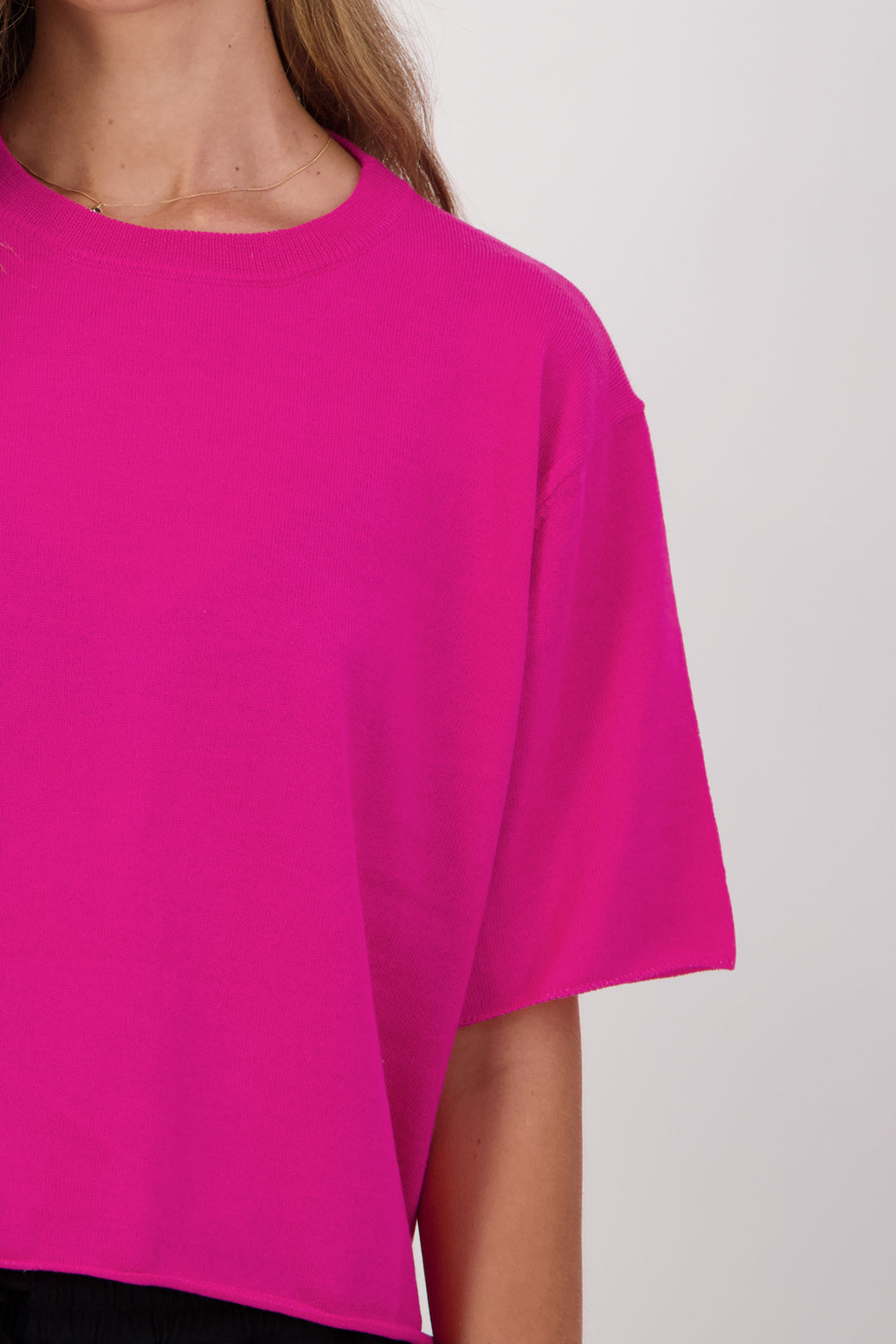Danielle 100% Wool Short Sleeve Sweater - Magenta/Pink