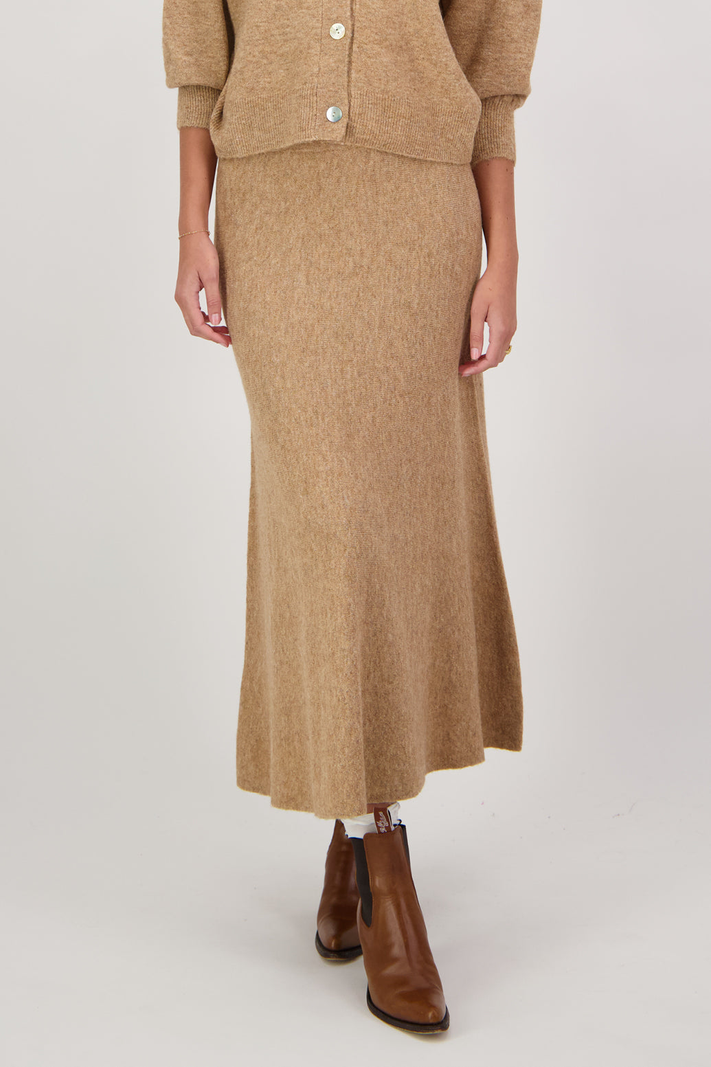 Danni Wool Blend Long Skirt - Camel